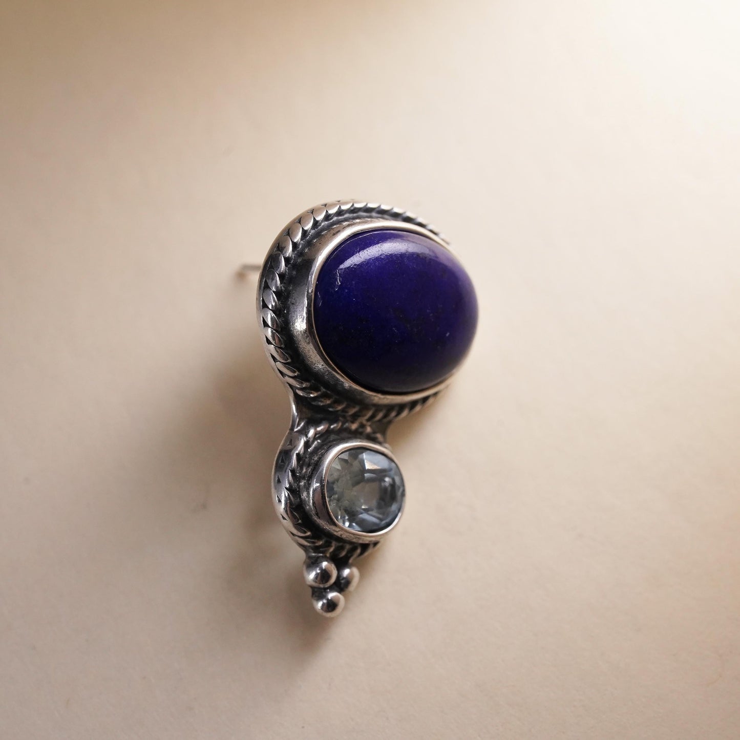 Native American Shube single earring. Navajo Sterling 925 silver stud lapis
