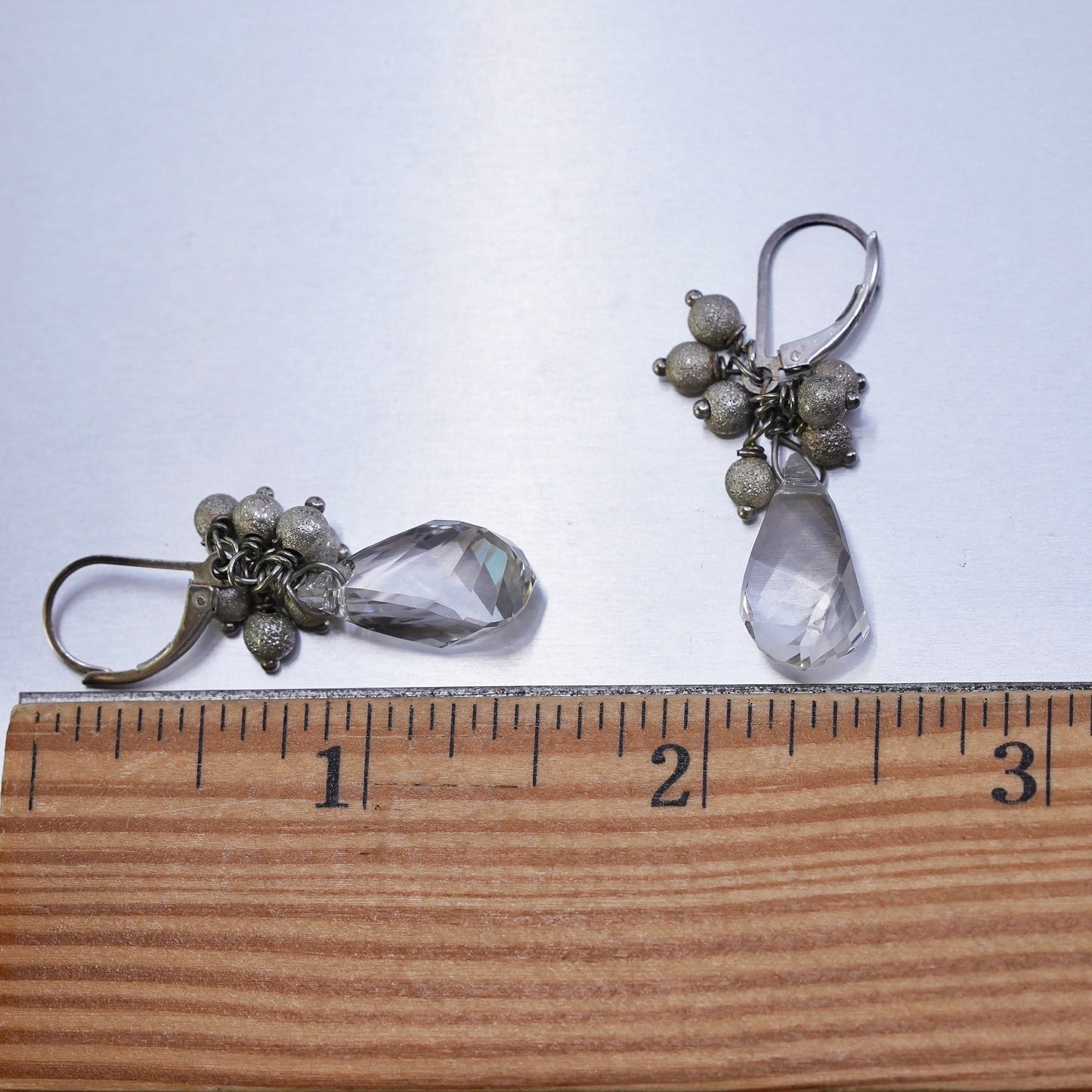Vintage designer Sterling 925 silver handmade oval earrings w/ teardrop crystal