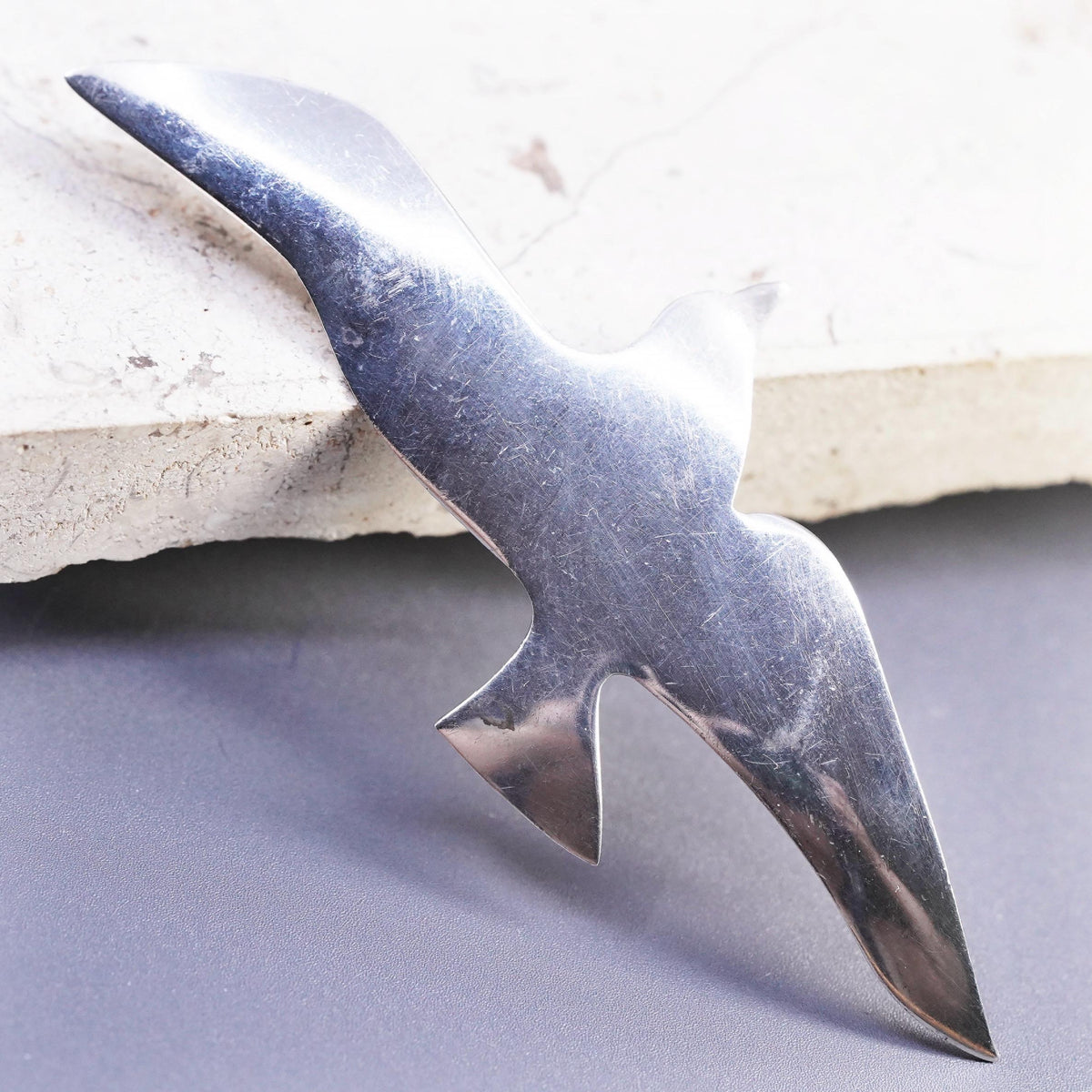 Vintage Sterling 925 Silver Seagull Bird Brooch Pin Large Flying Bird Jewelry