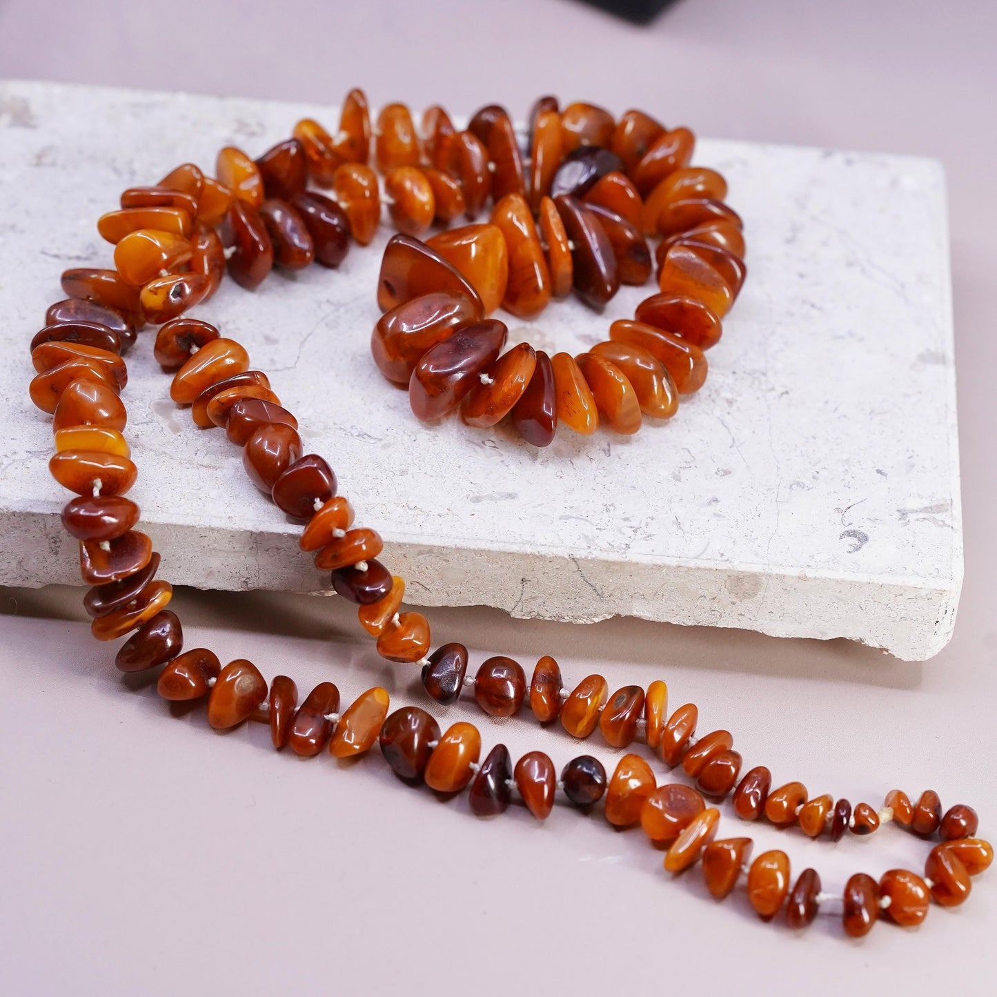 26", vintage southwestern amber heishi handmade necklace