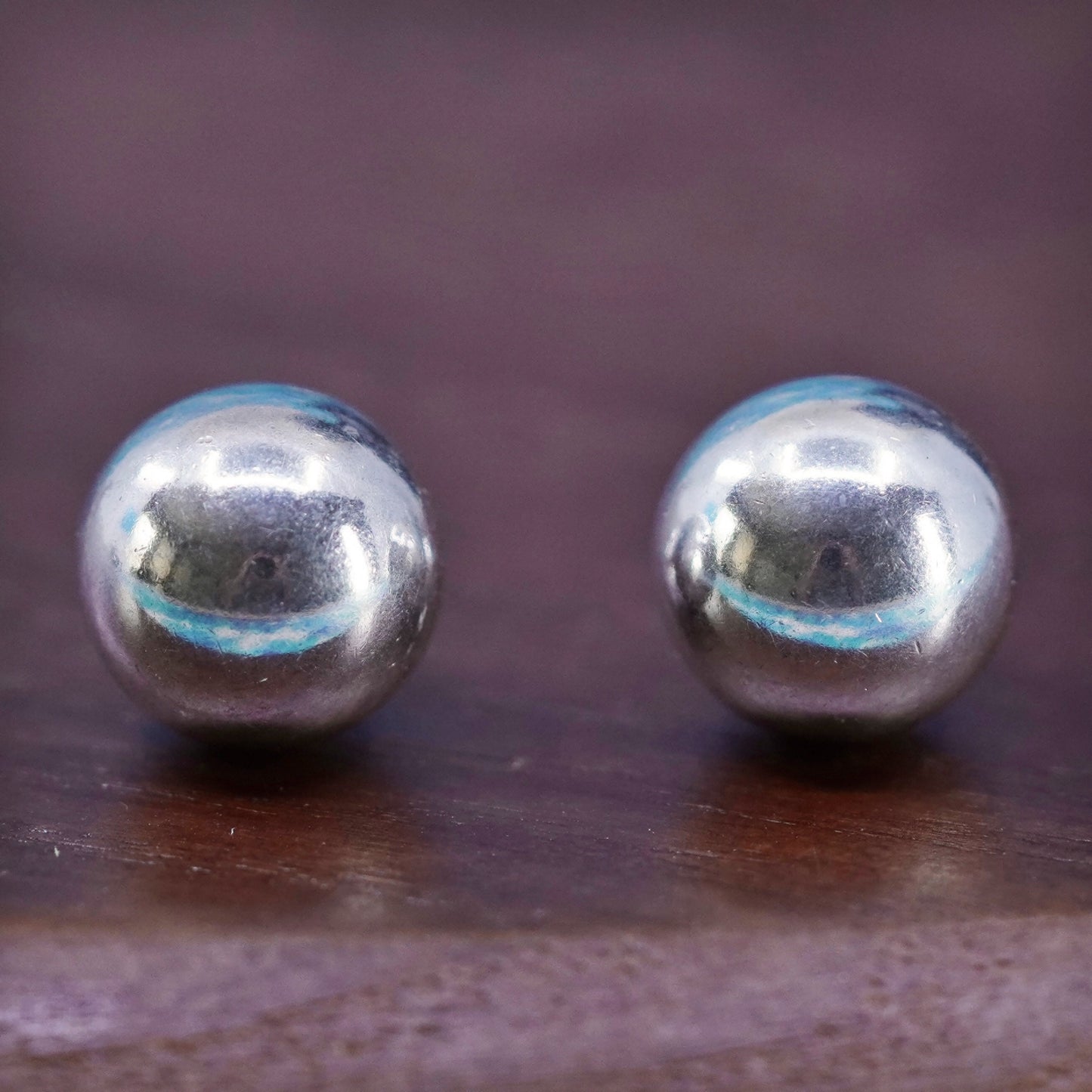 9mm, Vintage Sterling silver beads studs, 925 earrings