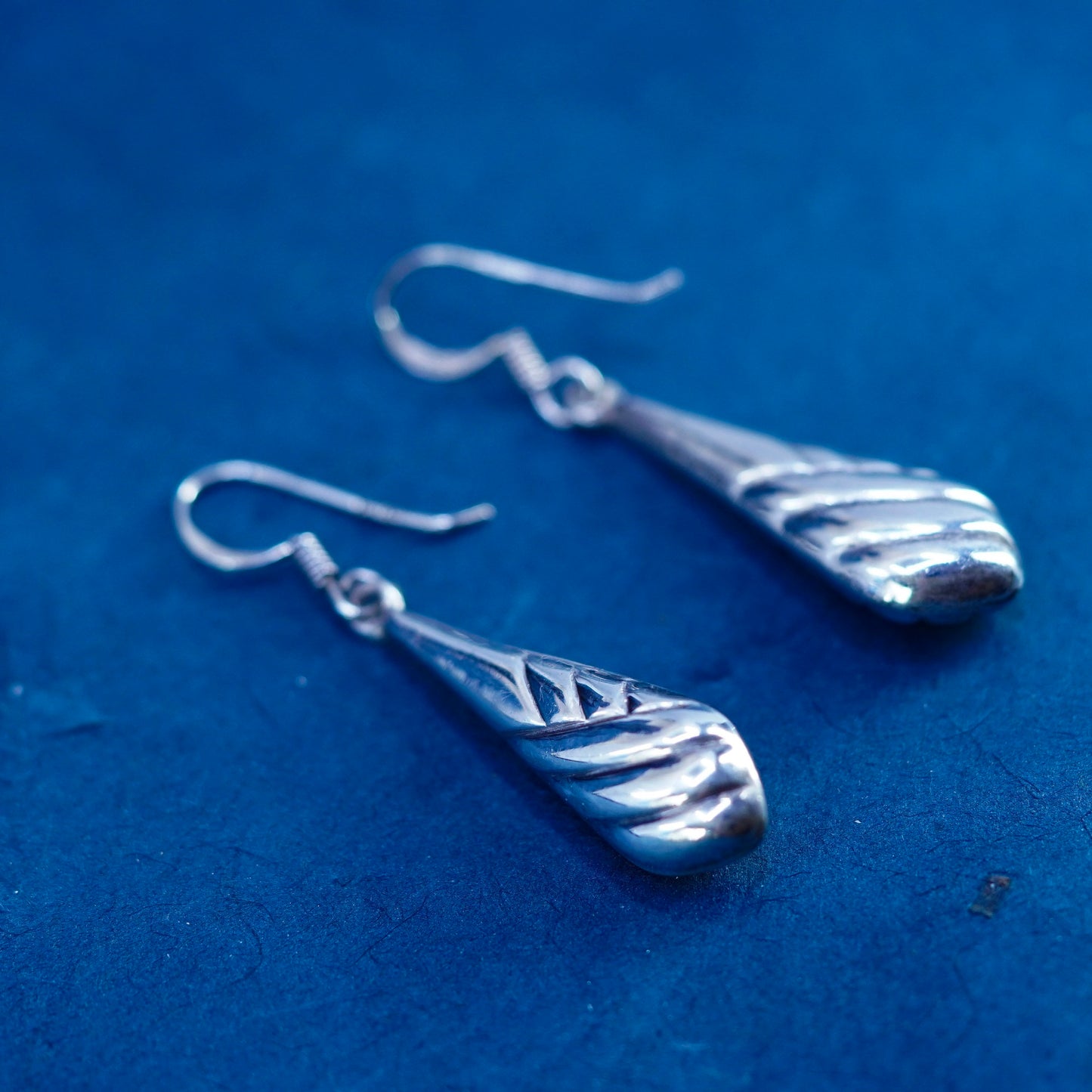 Vintage sterling silver handmade earrings, 925 textured teardrop drops