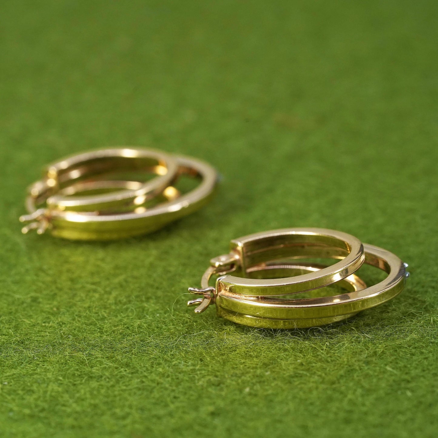 1", Vintage vermeil gold sterling silver earrings, multi 925 oval hoops with Cz