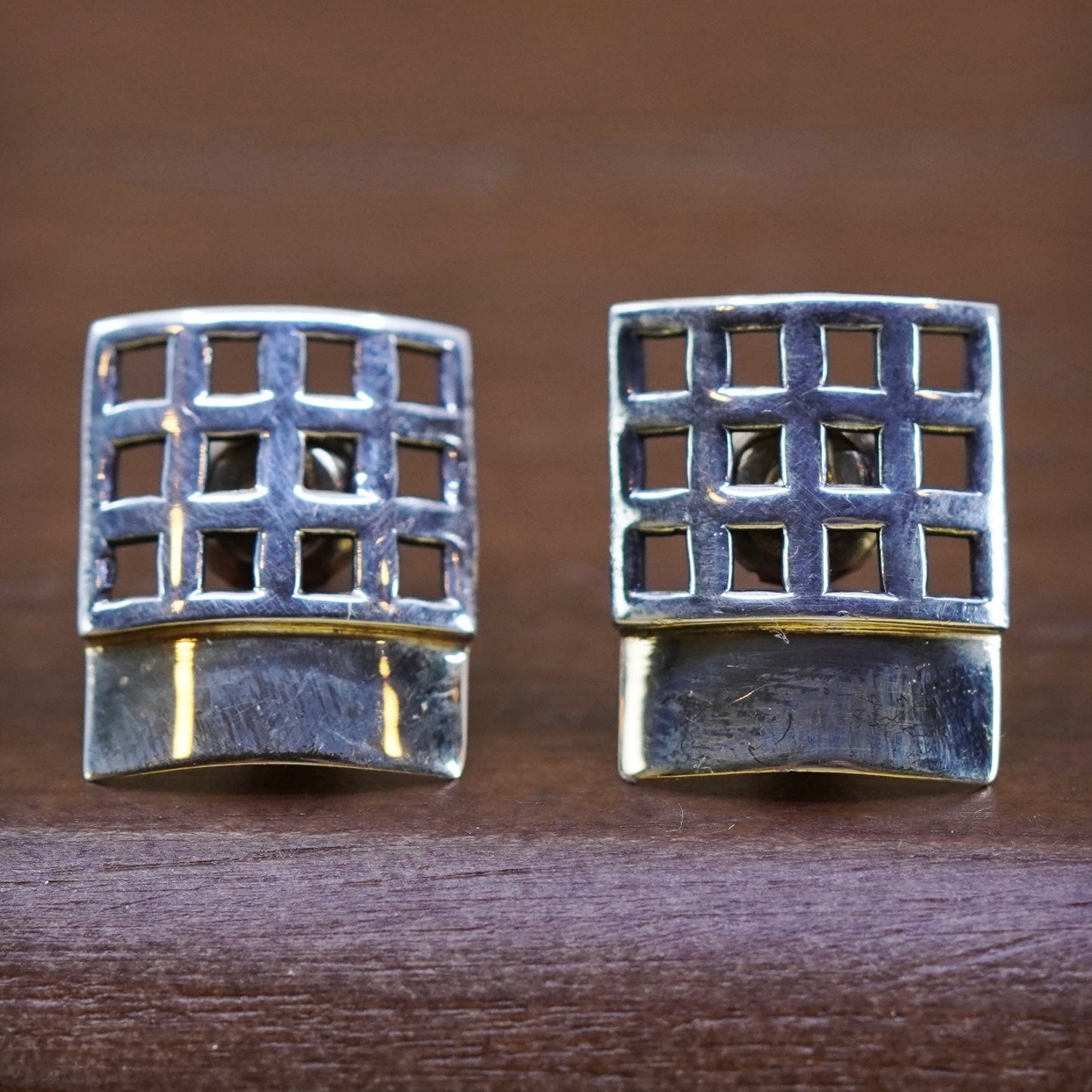 Vintage 14K accent with Sterling silver handmade earrings, modern 925 studs