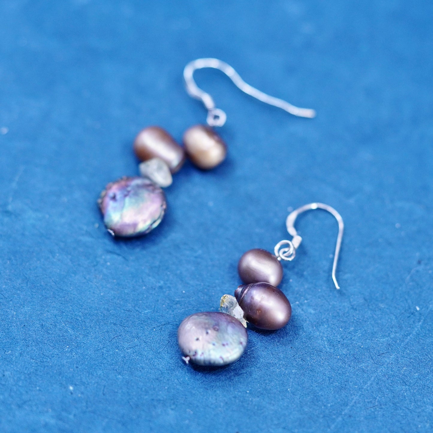Vintage Sterling silver handmade earrings, 925 hooks with coin pearl