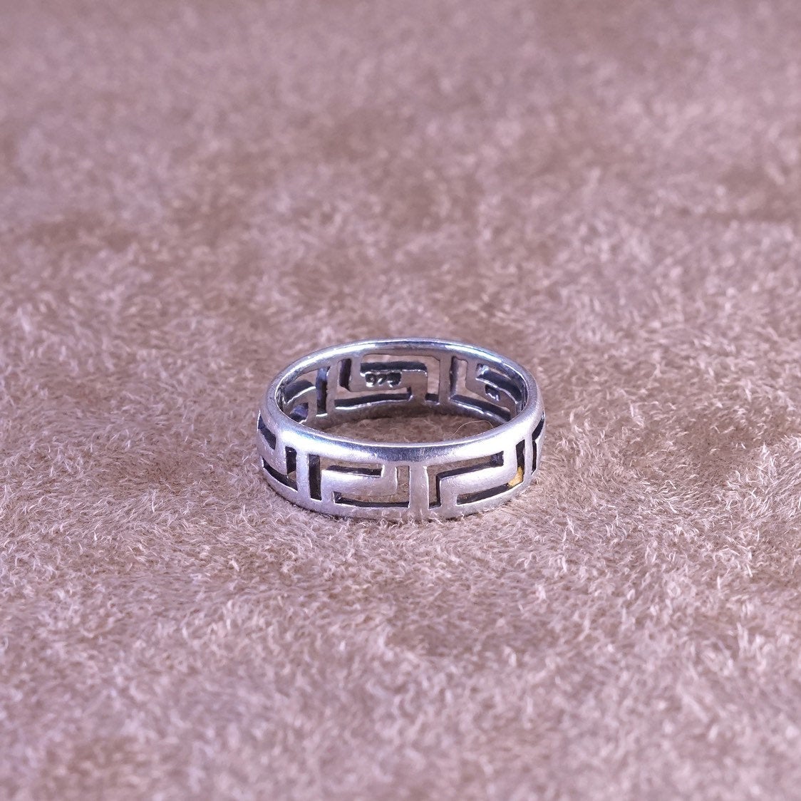 sz 7, vtg Sterling silver handmade ring, southwestern 925 greek key band