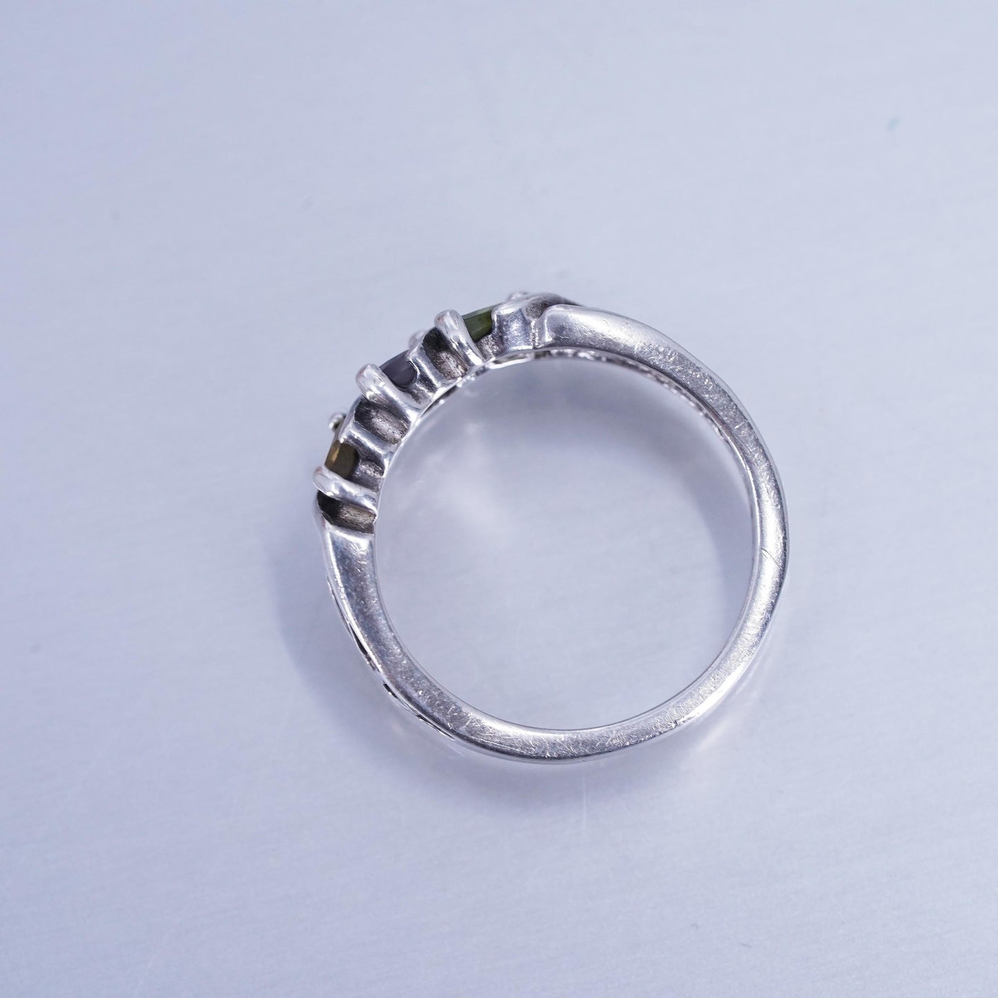 Size 5, vintage Sterling 925 silver handmade ring with amethyst peridot citrine