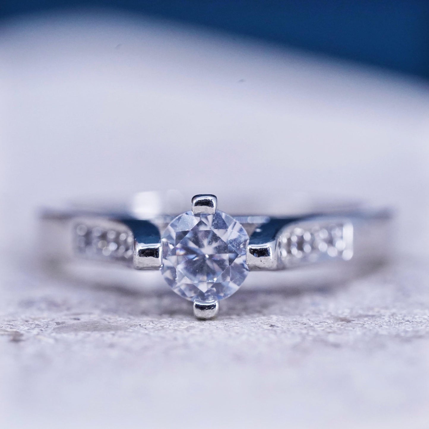 Size 6, vintage Sterling 925 silver engagement anniversary ring with cluster Cz