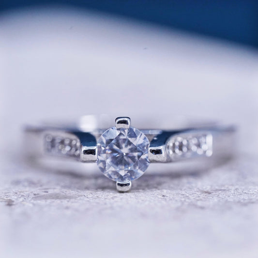 Size 6, vintage Sterling 925 silver engagement anniversary ring with cluster Cz