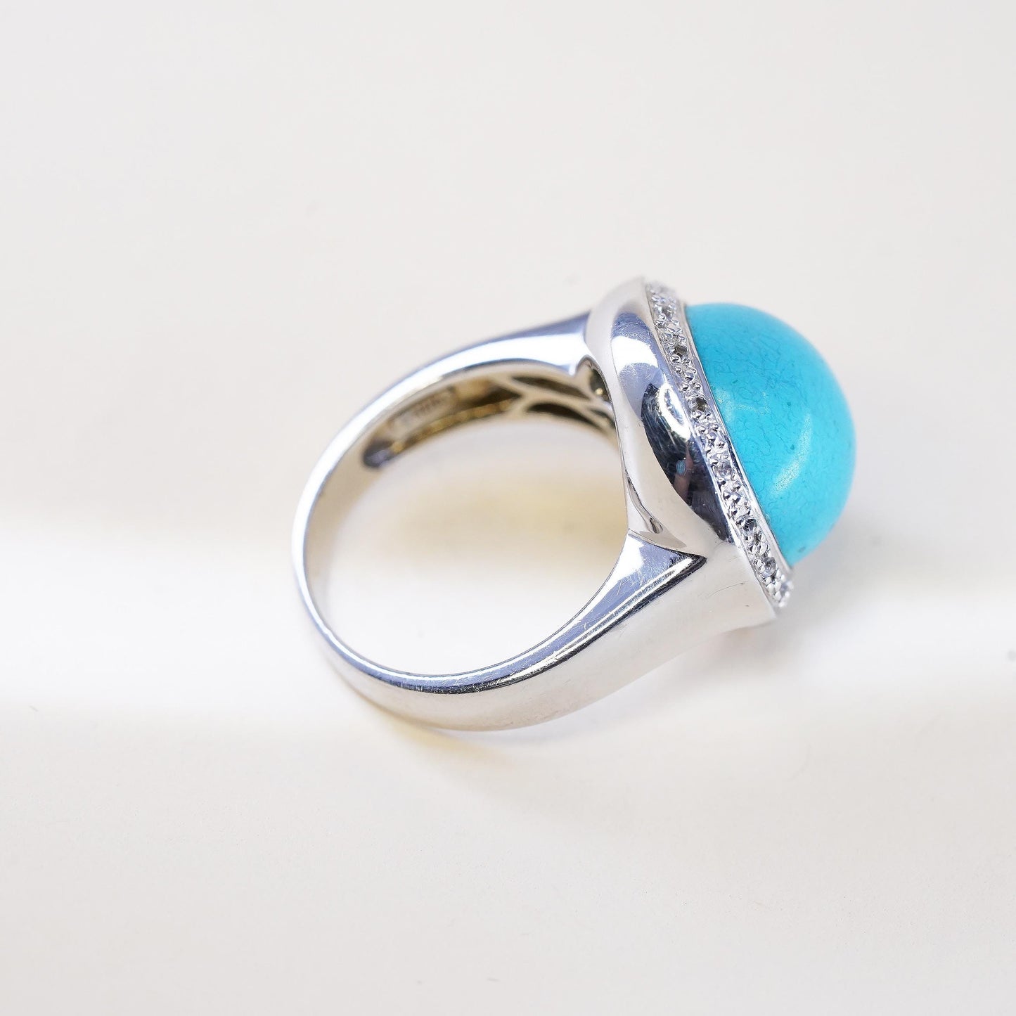 Size 7.25, Vintage sterling silver ring, statement 925 ring dome turquoise