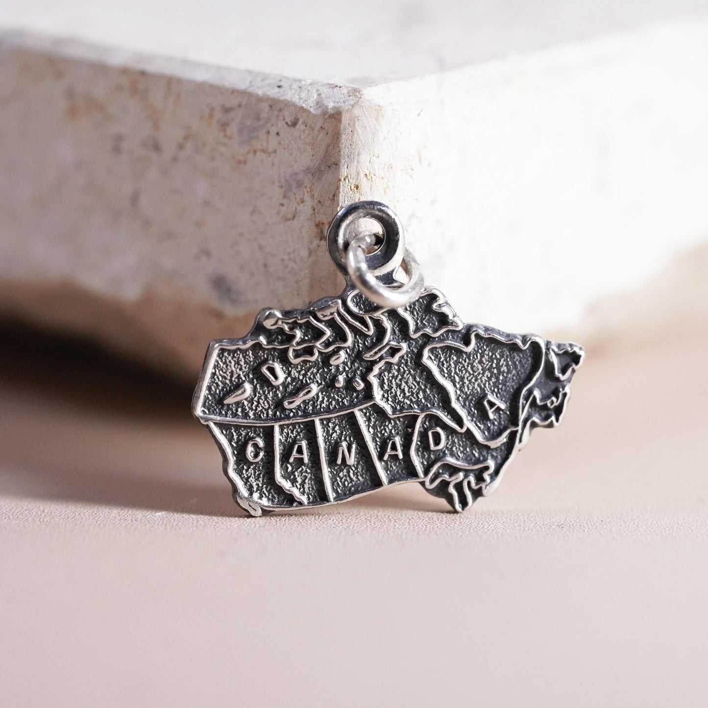 Vintage sterling silver handmade Canada tag pendant, 925 world traveler