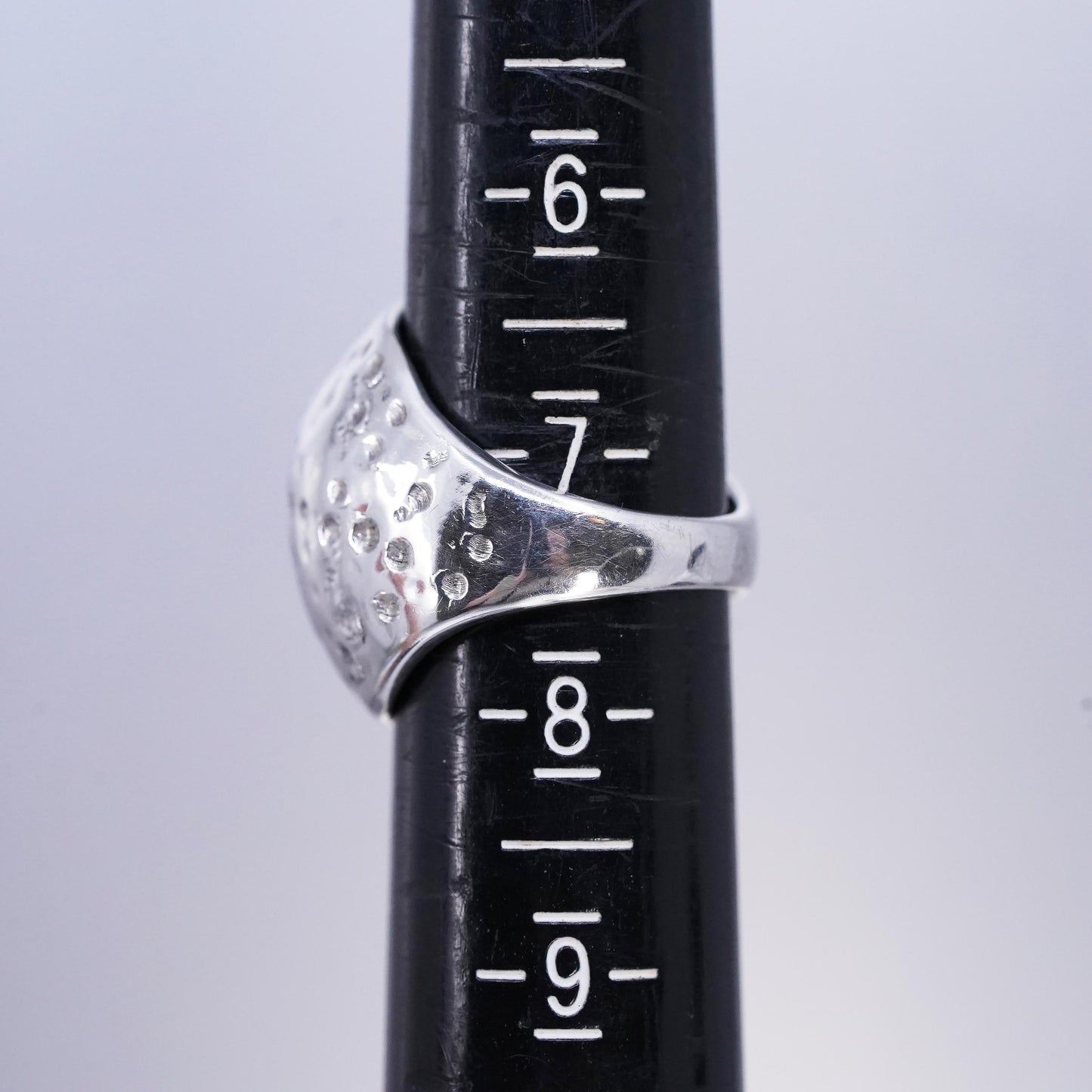 Size 7, Vintage puffy Sterling 925 Silver Beaded Dot Dome Band Ring