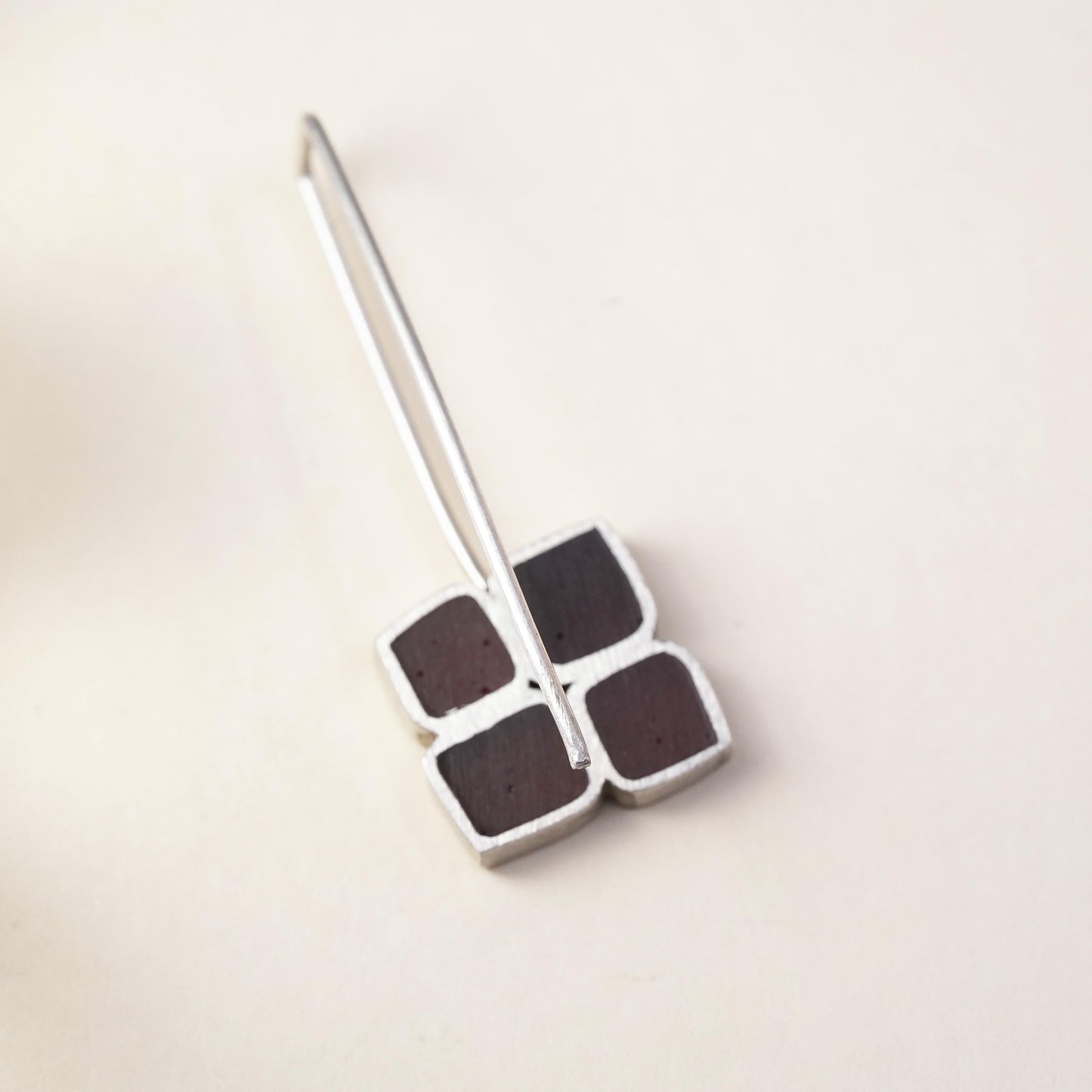 Minimalistic sterling silver single earring, 925 square dangle with resin inlay