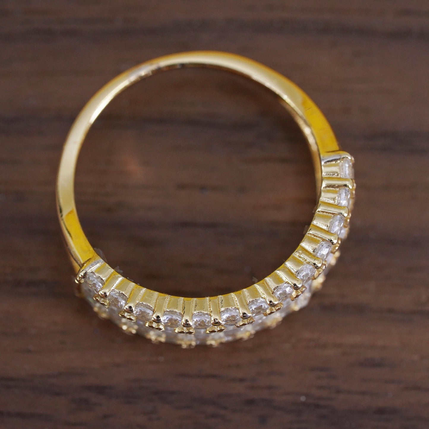 Size 7, vintage vermeil gold over Sterling silver ring, 925 band w/ cluster cz