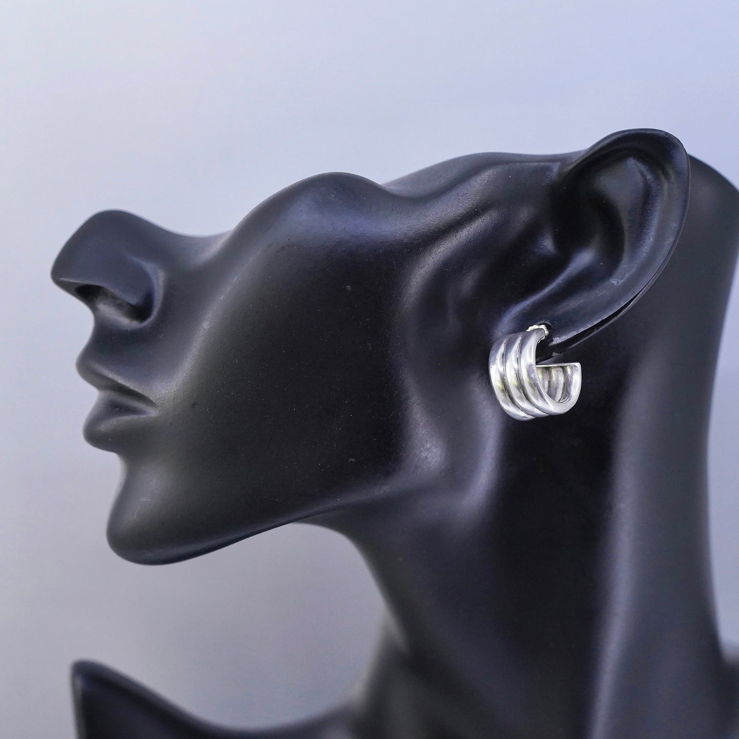 0.75”, vintage Sterling silver handmade earrings, modern 925 wide huggie studs