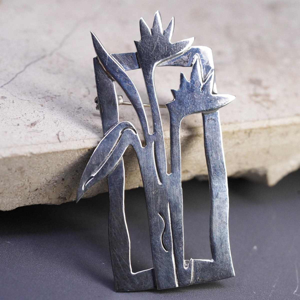 Mexico Sterling Silver 925 Modernist Bird Brooch Pin Taxco Artisan Figural