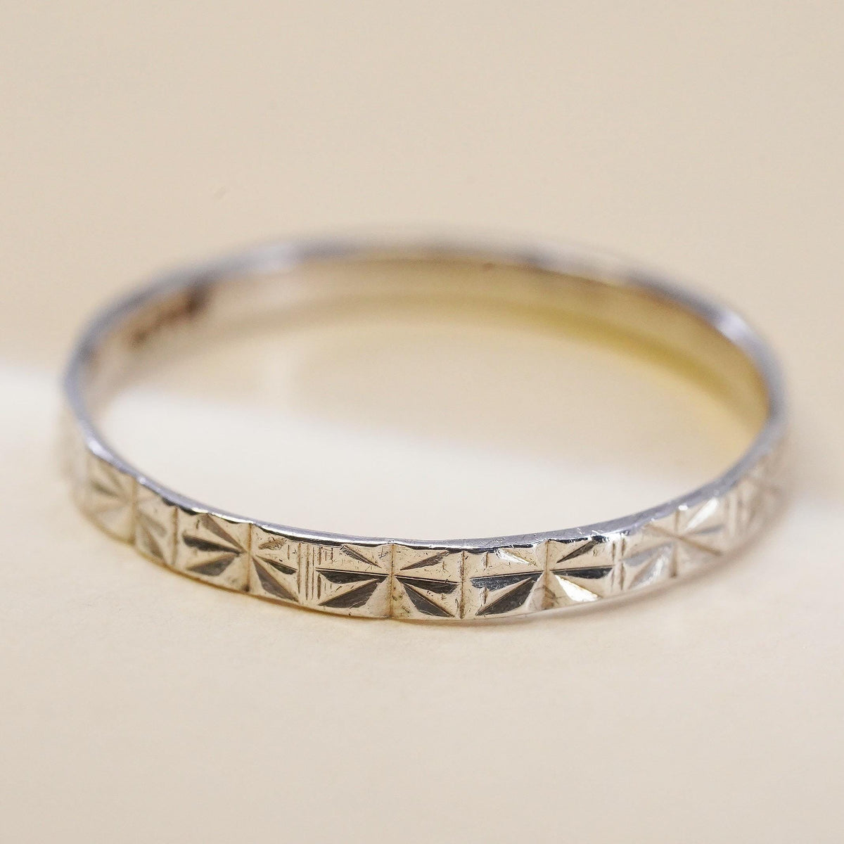 Size 8.25, VTG sterling silver handmade textured ring, 925 thin stackable band