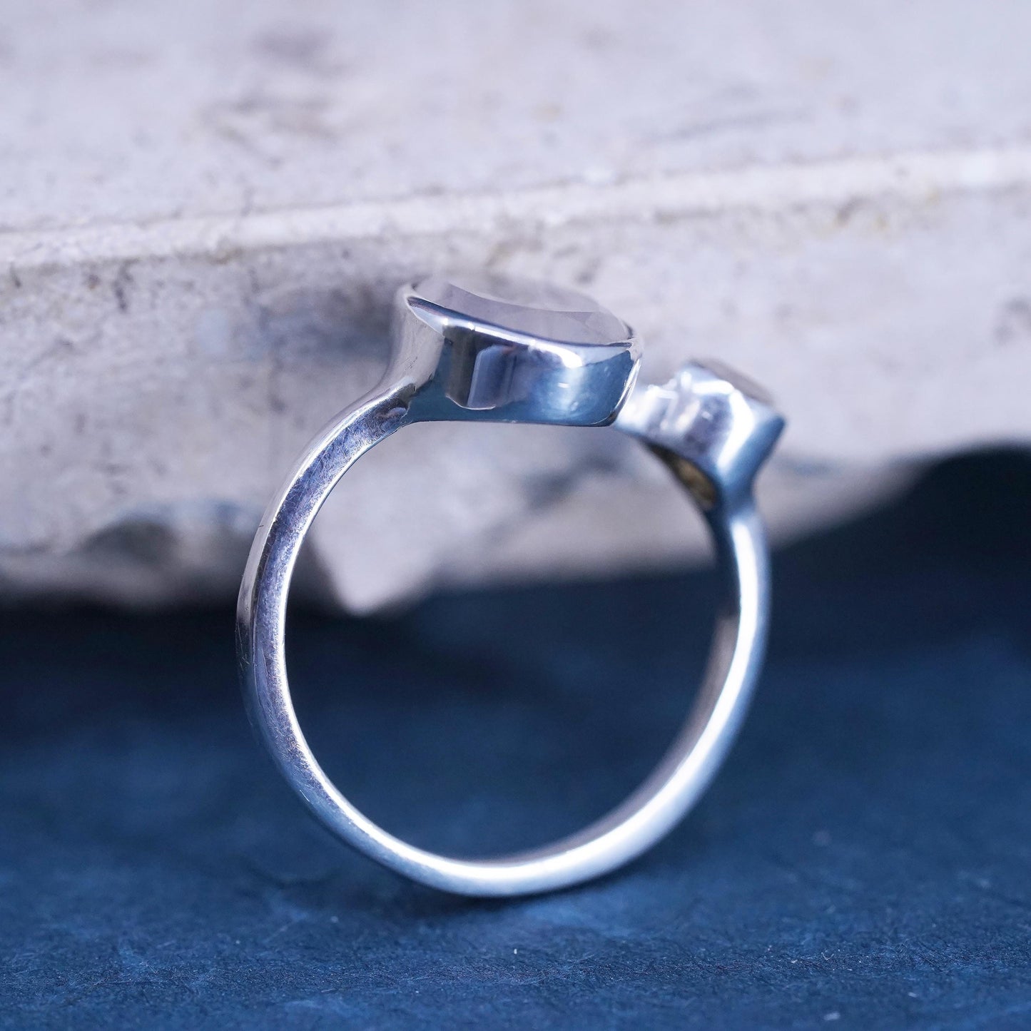 Size 6.75, vintage Sterling 925 silver handmade ring with moonstone and beads