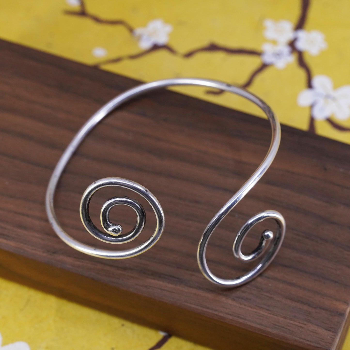 8”, Native American Dennis Ramone Sterling silver bracelet, 925 spiral cuff