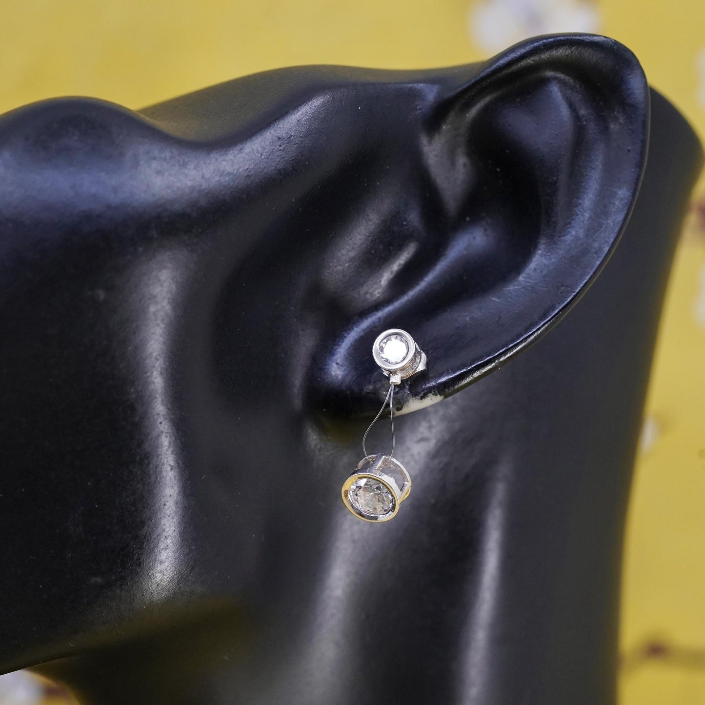 Vintage Sterling 925 silver handmade earrings with CZ dangles