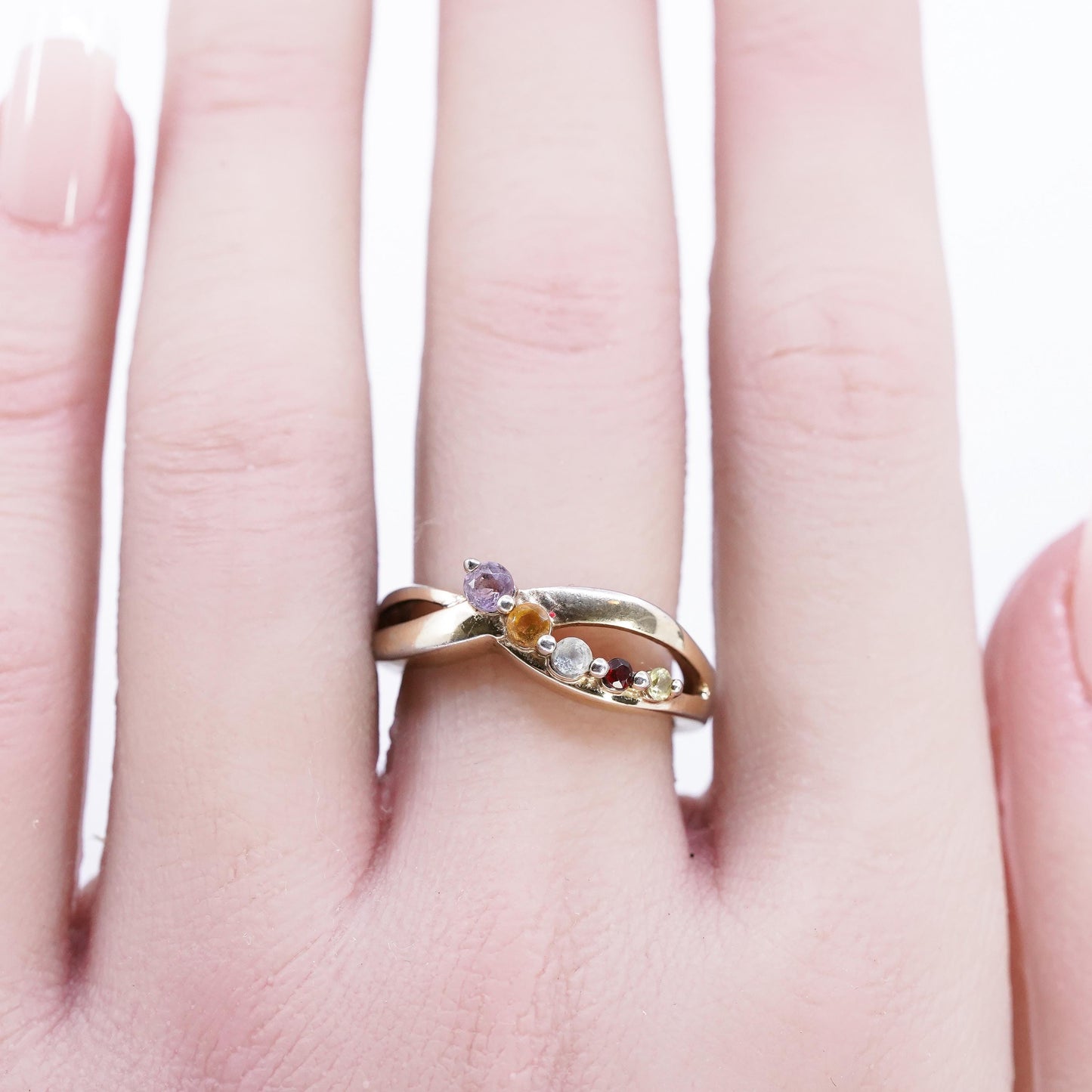 Sz 7, Vermeil Gold Over Sterling Ring, 925 Ring multi gemstone amethyst citrine