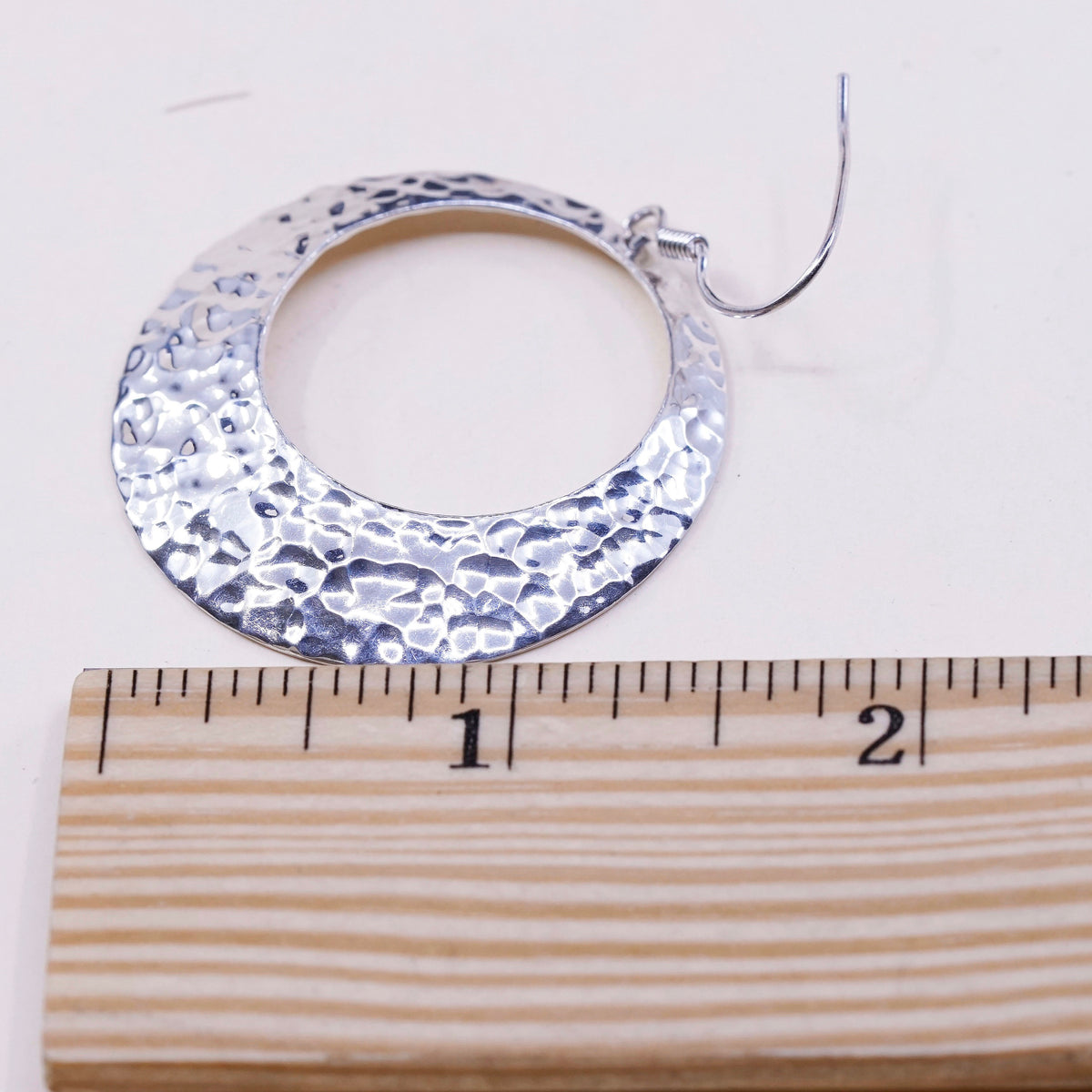 vtg sterling silver handmade earrings, 925 circle w/ hammered texture