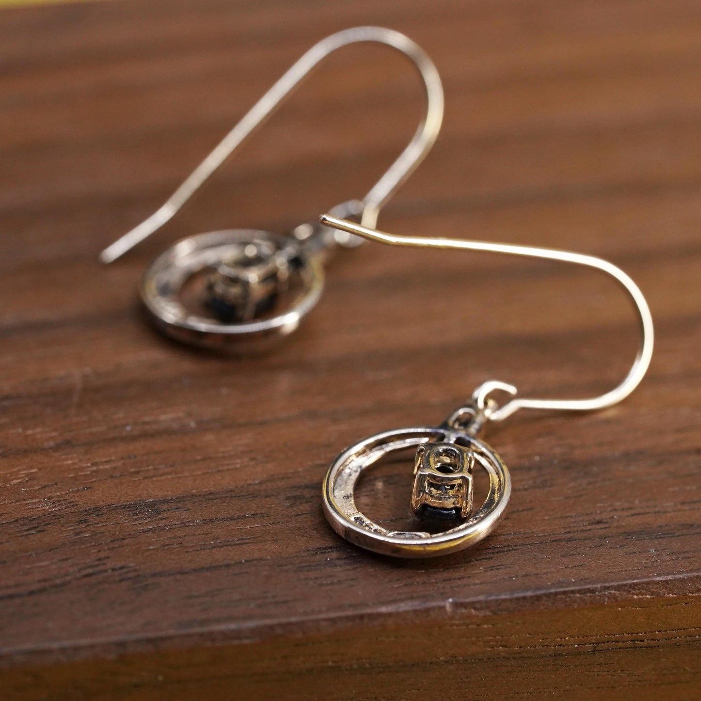vermeil gold plated Sterling 925 silver circle earrings sapphire and diamond