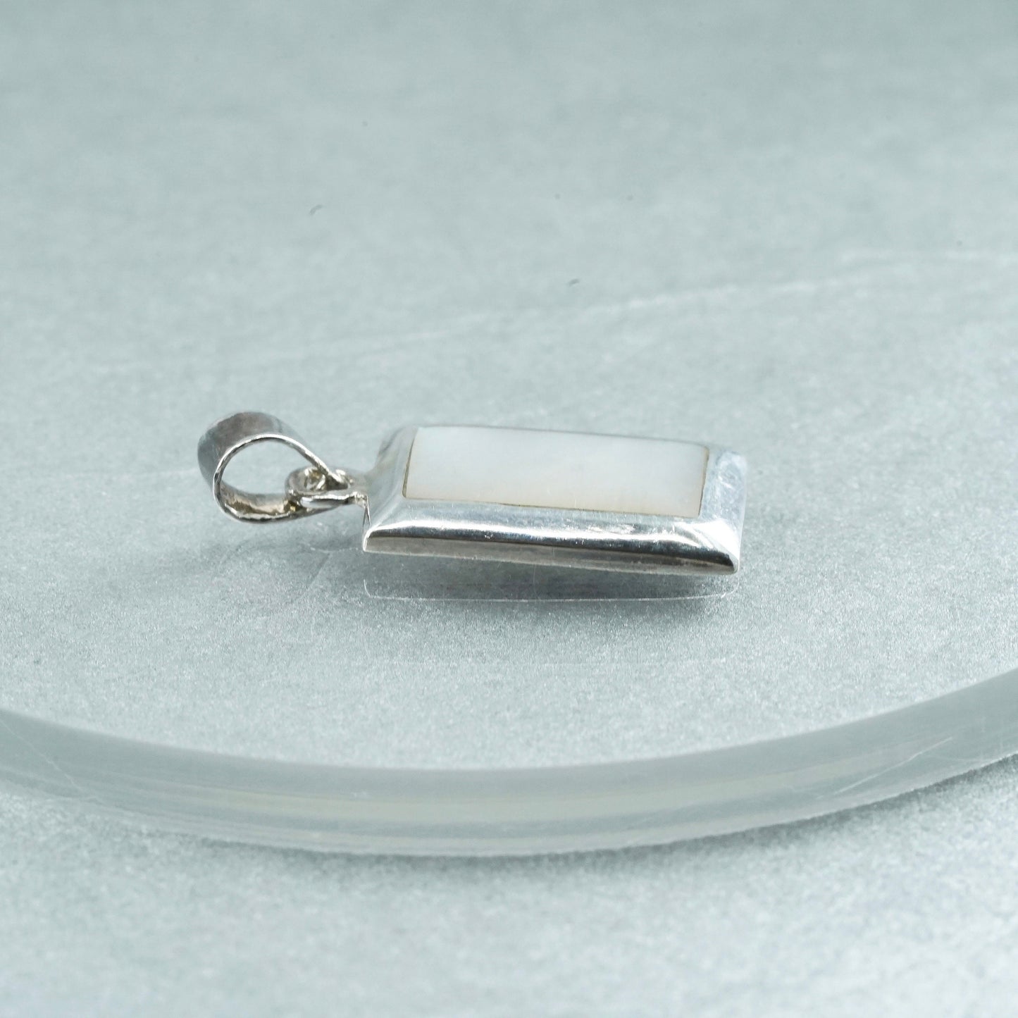 Vintage sterling 925 silver handmade pendant with mother of pearl inlay