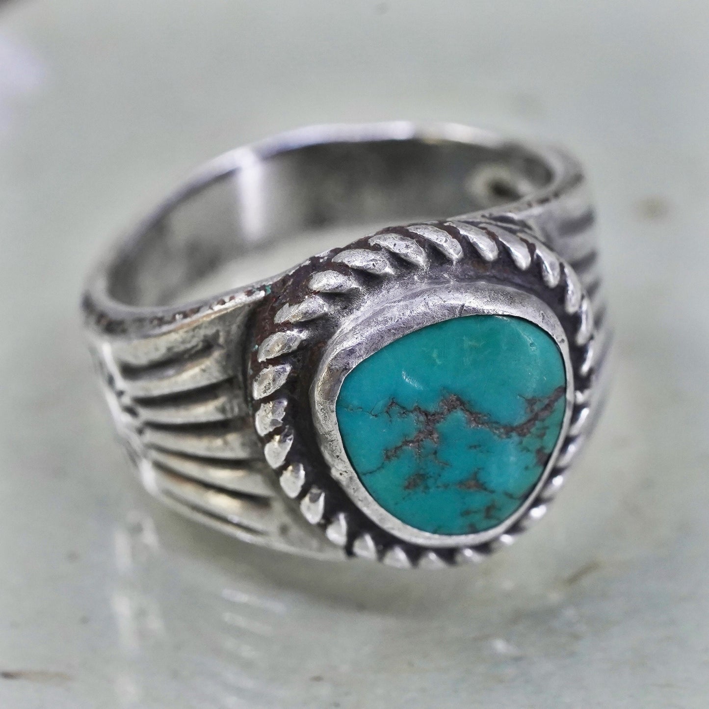Size 8, Native American sterling 925 silver ring with turquoise, southwestern