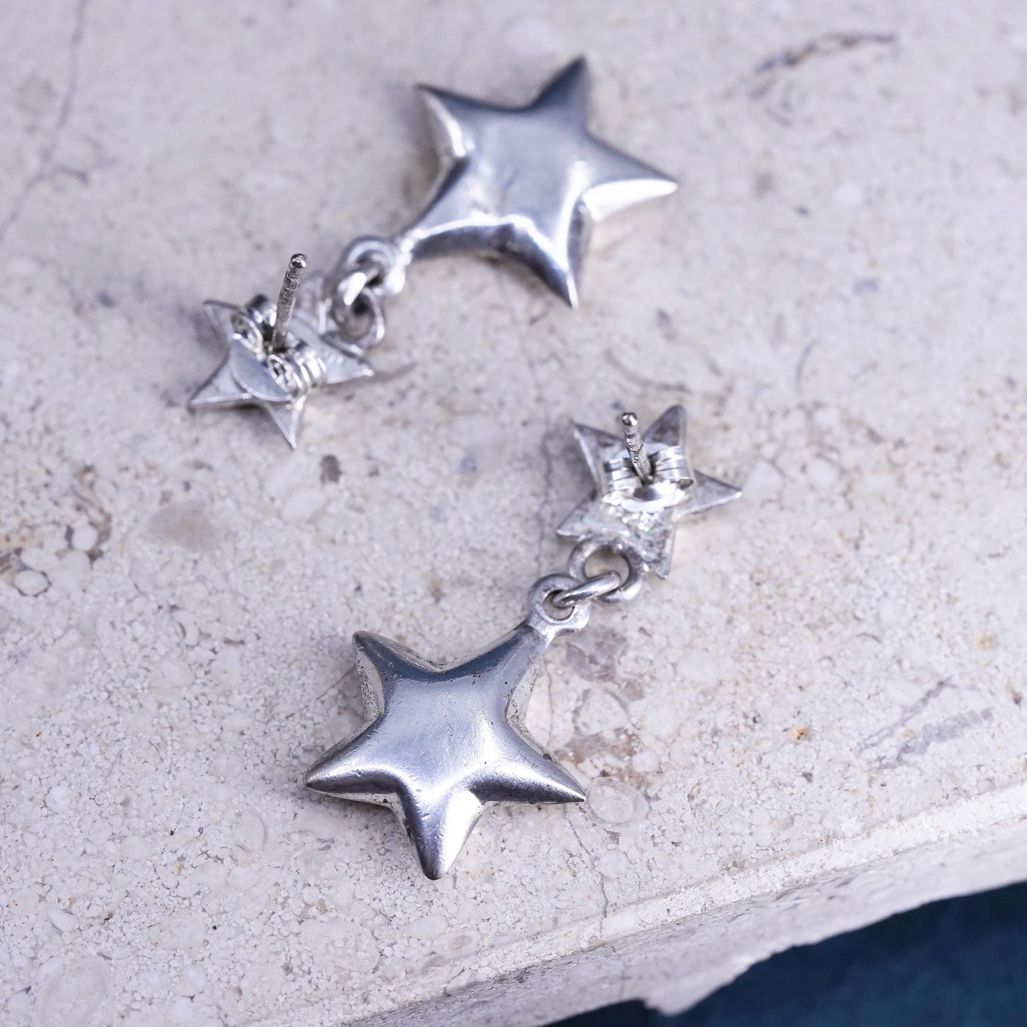 Vintage Sterling Silver handmade Earrings. 925 star dangles