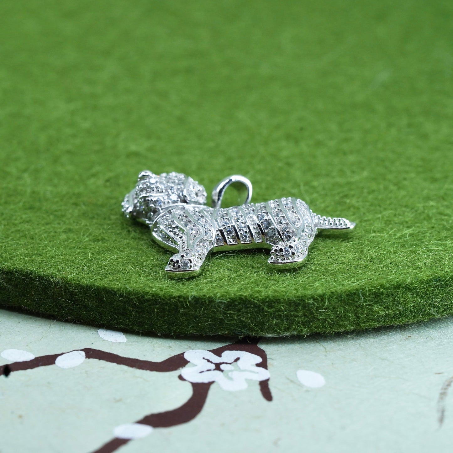 Vintage sterling 925 silver dog pendant with cluster clear Cz