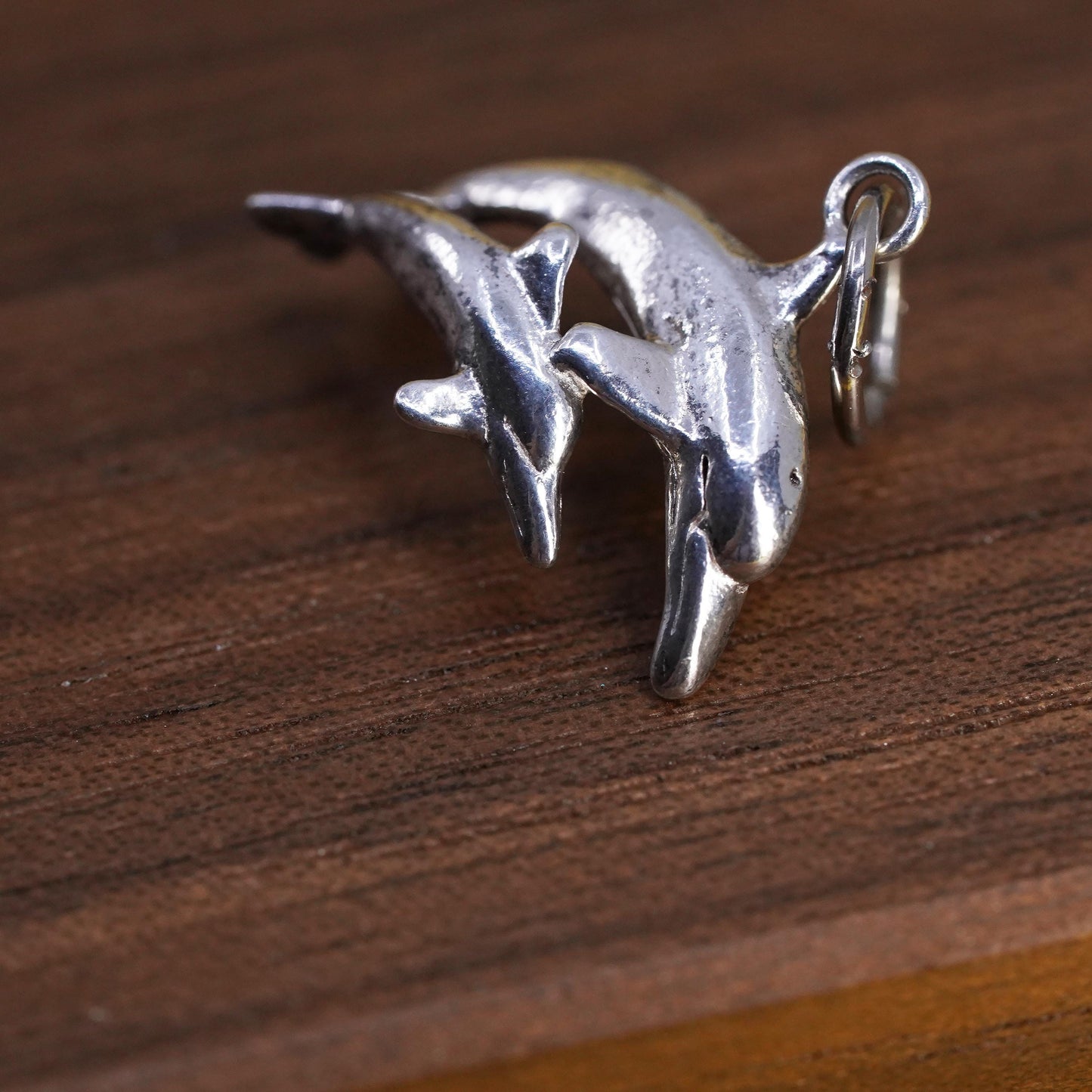 Vintage Sterling silver handmade pendant, 925 dolphin charm
