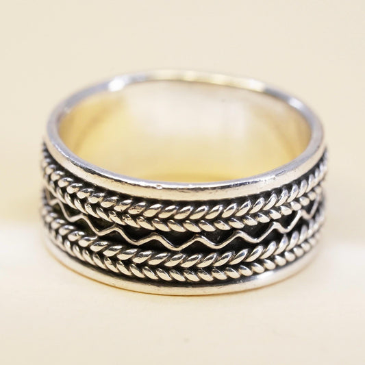 Size 6.75, vintage Sterling silver handmade ring, 925 woven braided cable band