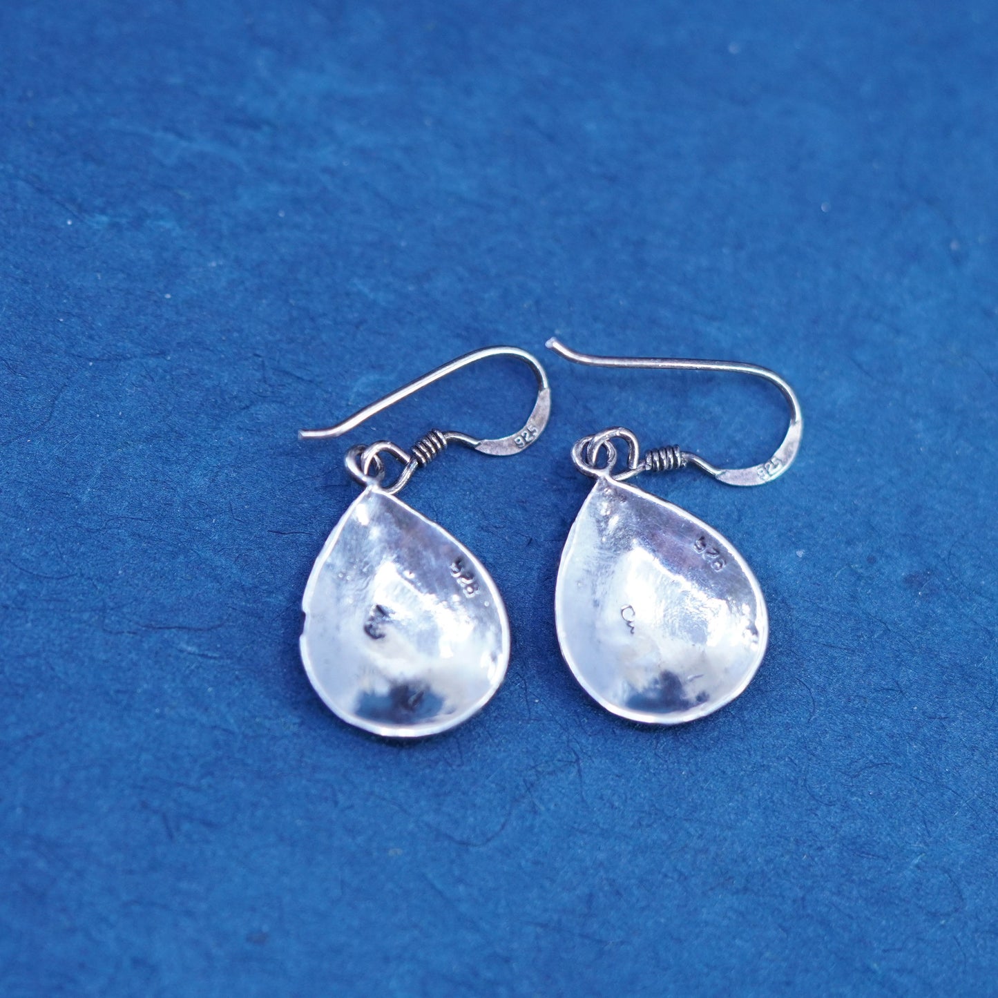 Sterling 925 silver handmade teardrop earrings with mother of pearl and beads