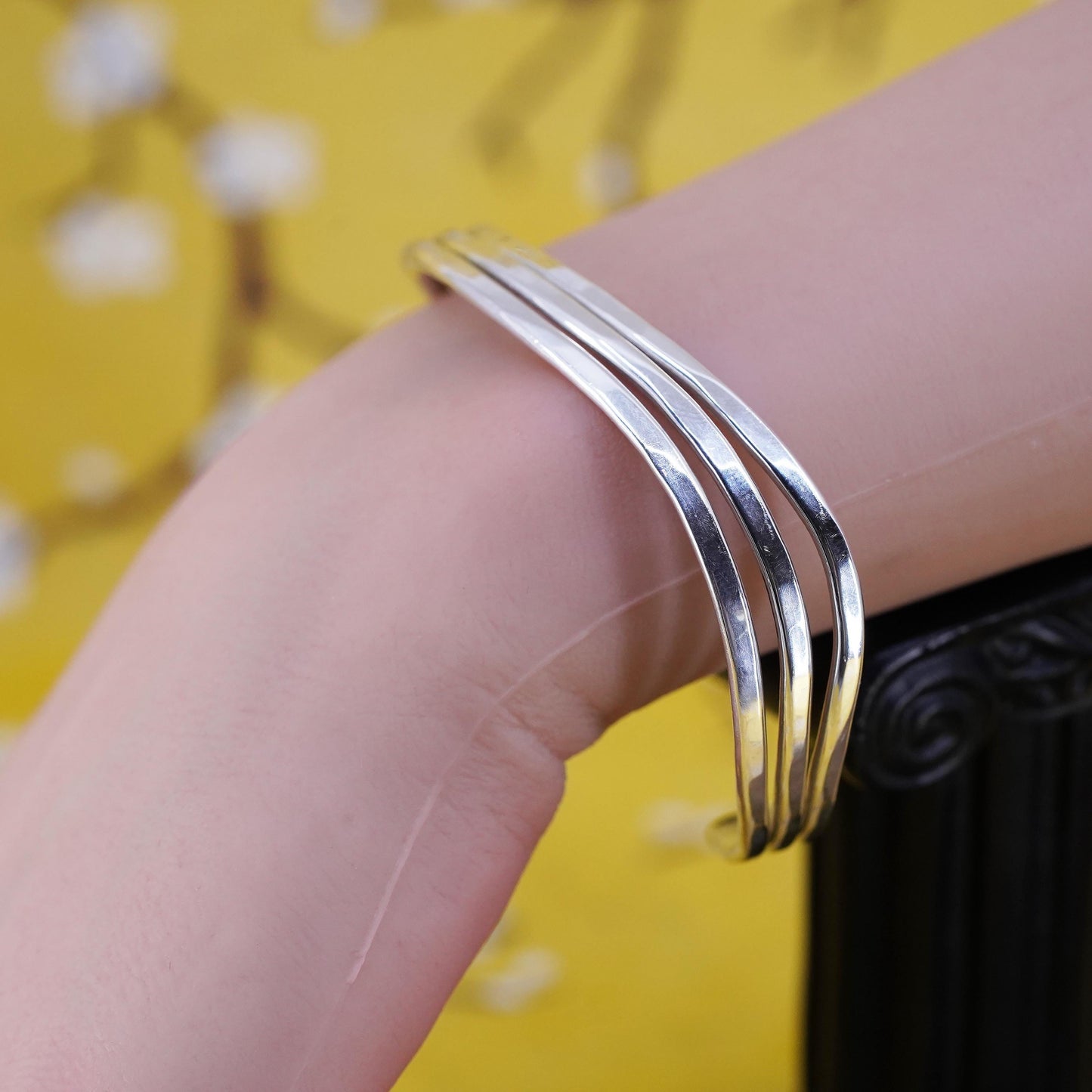 6.75", southwestern Sterling silver handmade bracelet, modern 925 wavy cuff
