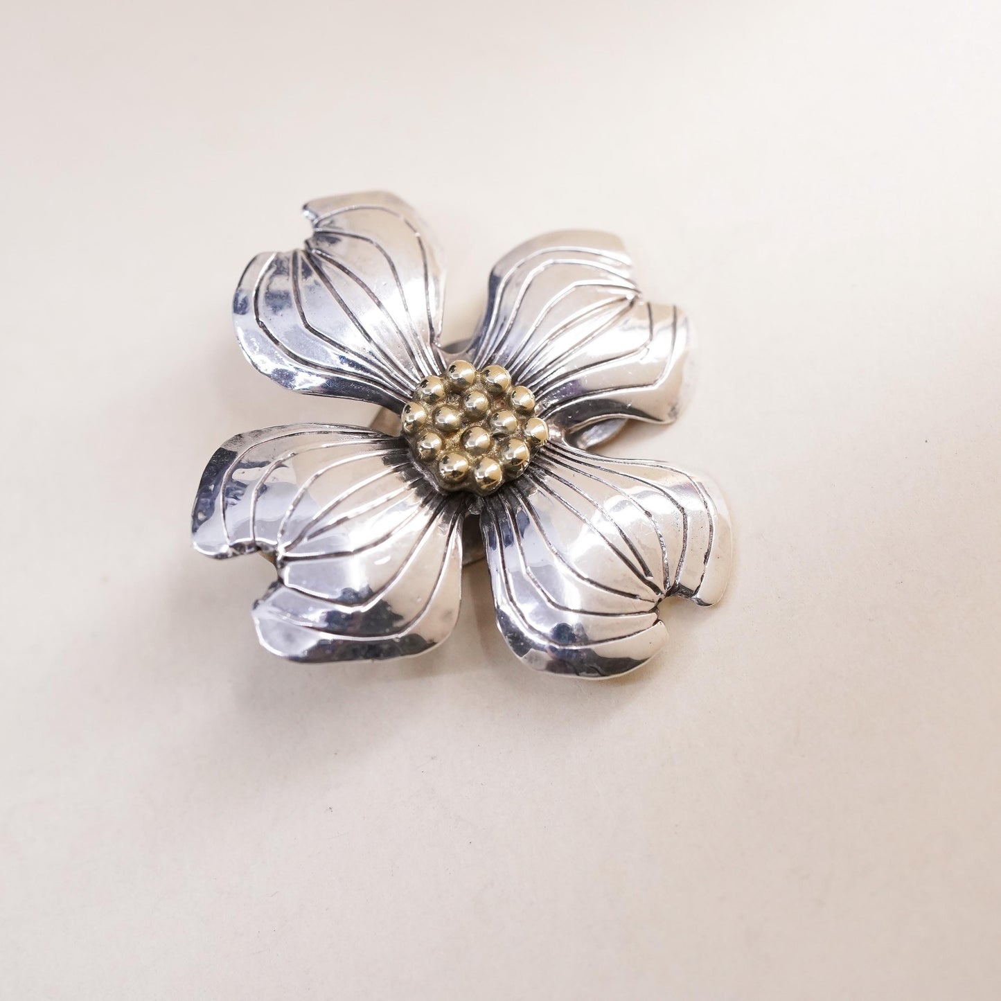 southwestern sterling silver single earring, 925 silver dogwood flower clip on
