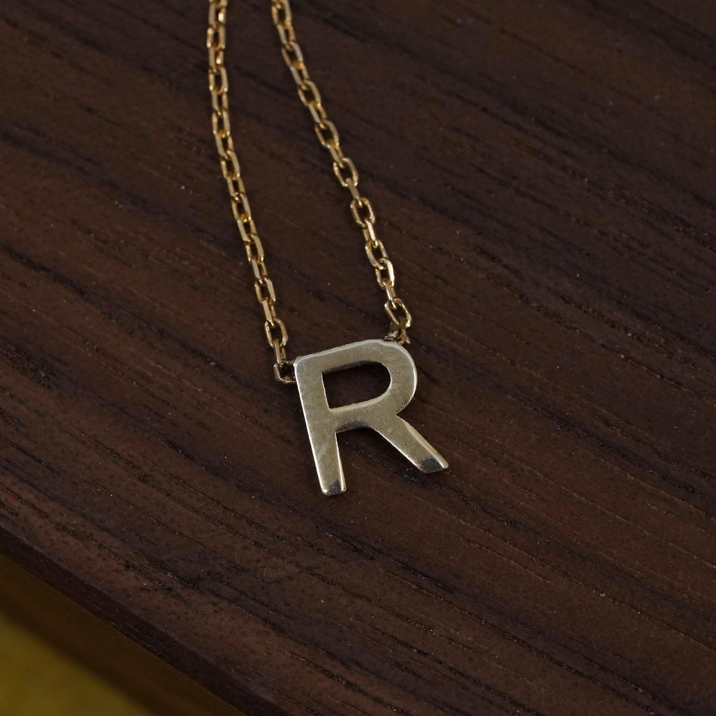 14”, gold plated Sterling silver necklace, 925 circle chain alphabet R pendant