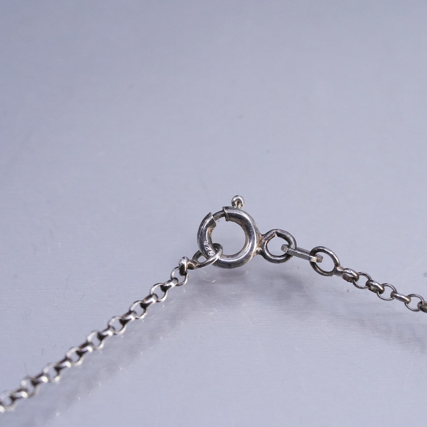 18" 1.6mm, vintage Sterling 925 silver circle chain necklace with ring pendant
