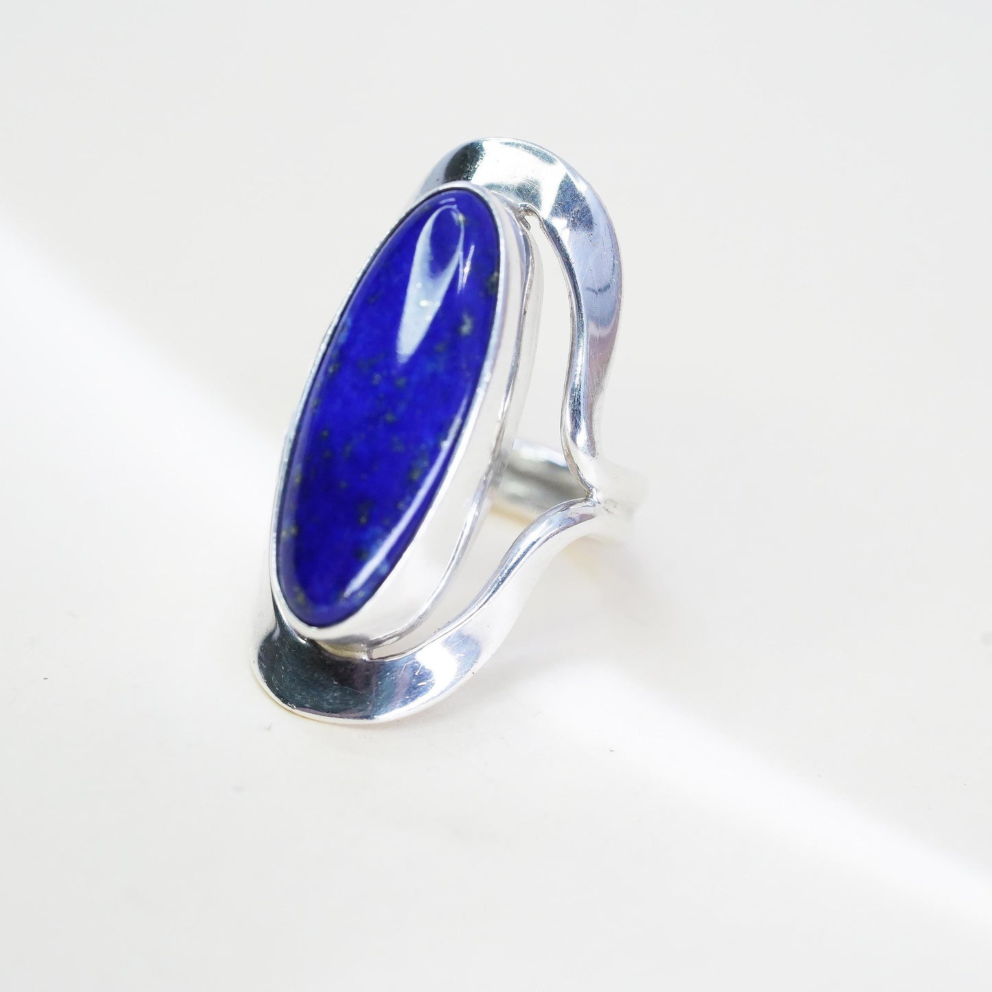 Size 6, VINTAGE 925 Sterling Silver Ring DDD Dominique Dinouart Blue Lapis
