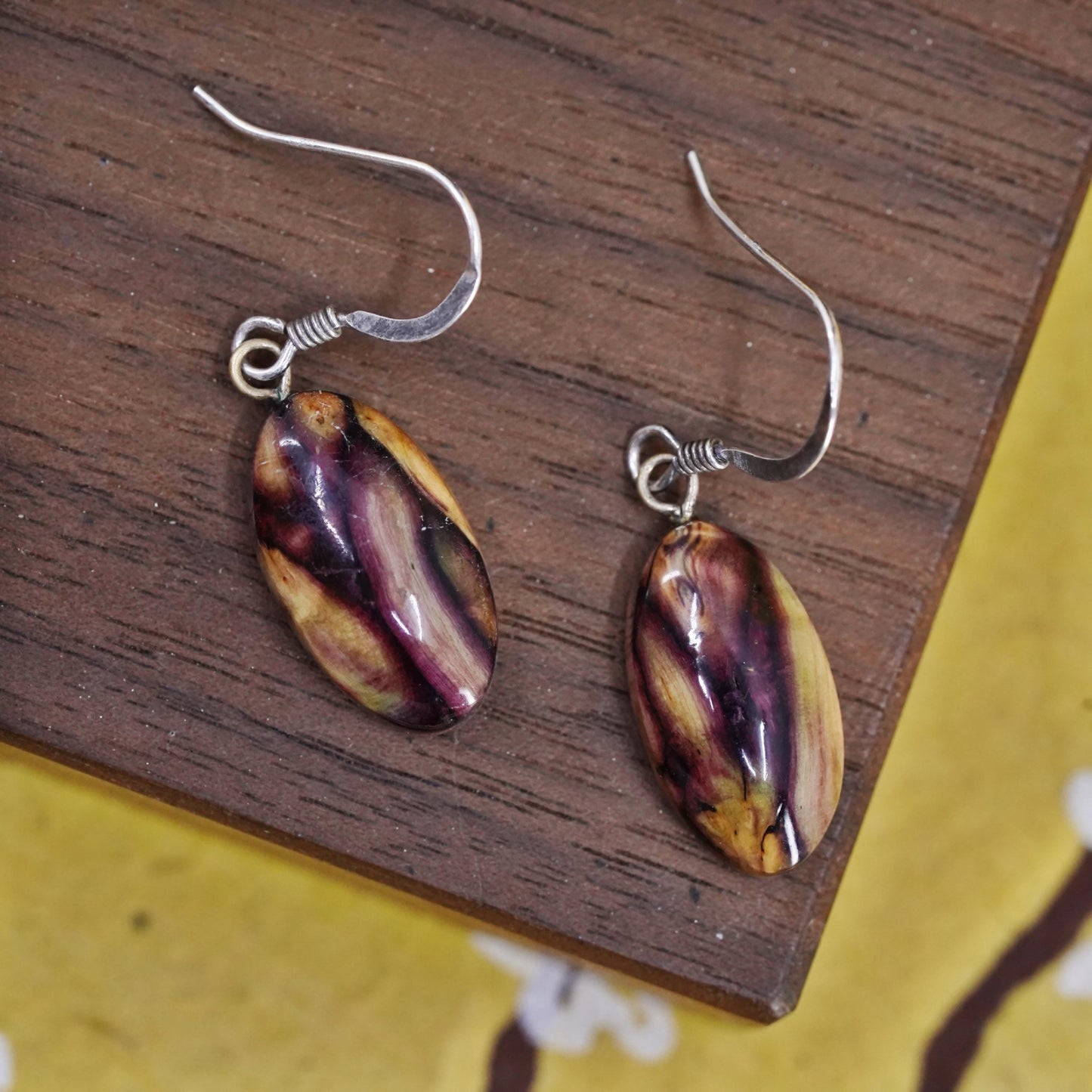 Vintage Sterling 925 silver handmade earrings with Amber dangles