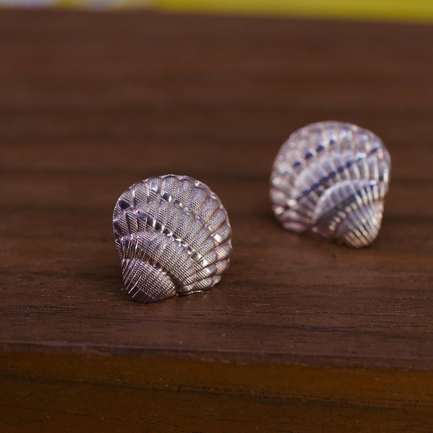Vintage sterling silver handmade earrings, 925 shell studs