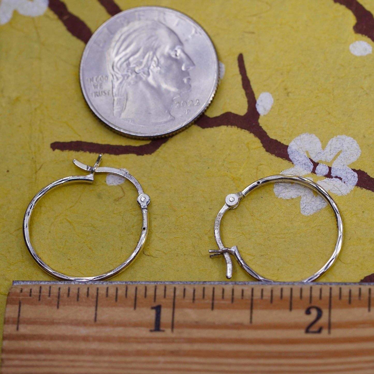 0.75”, Vintage Sterling silver handmade earrings, 925 hoops