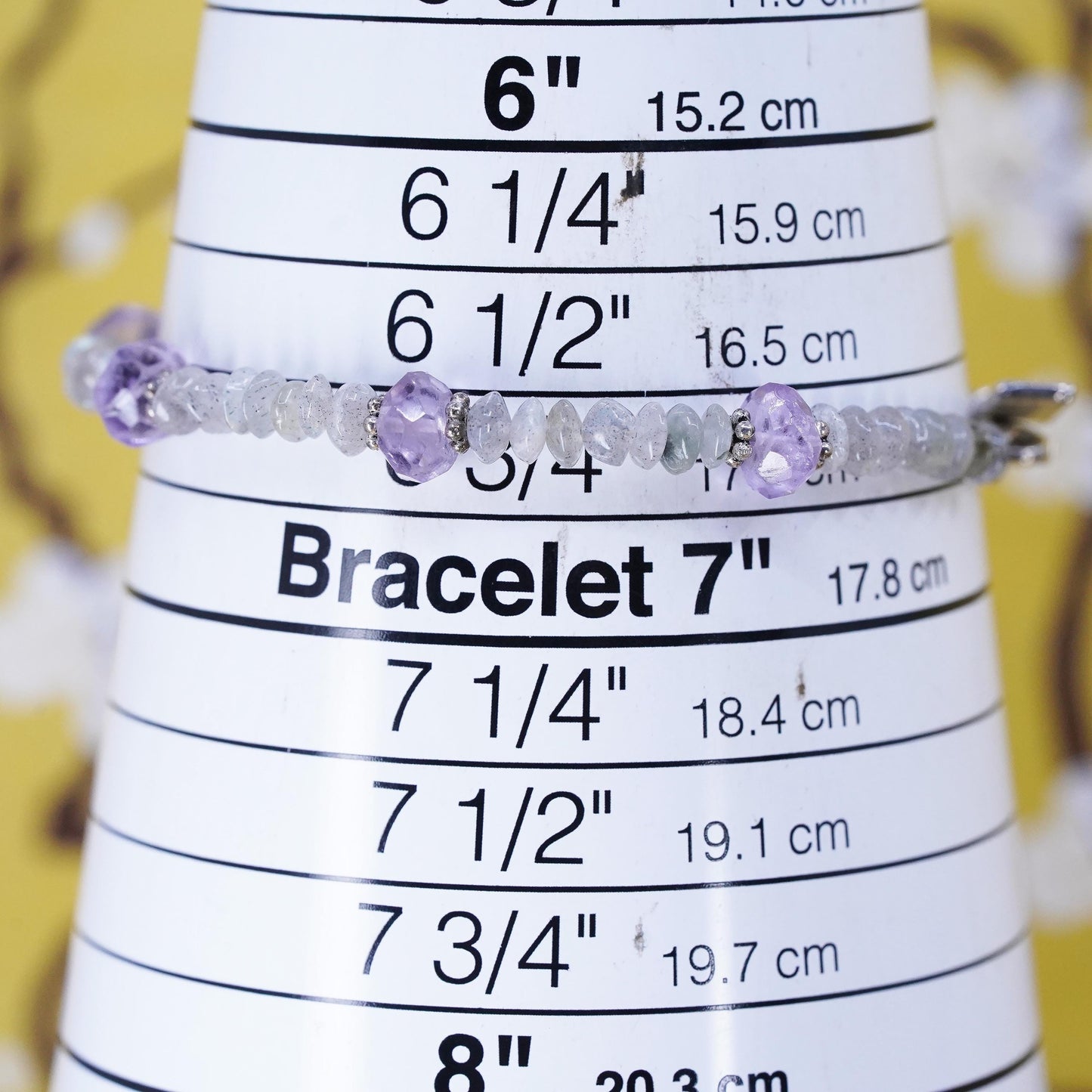 6.75", Baroni Sterling silver bracelet, moonstone amethyst beads chain