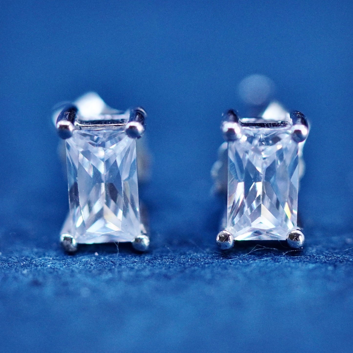 Sterling silver rectangular earrings, 925 cz studs