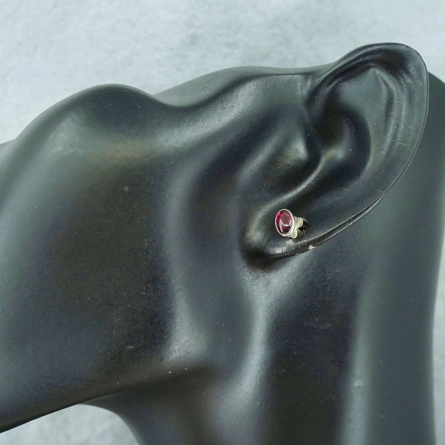 Vintage Sterling 925 silver handmade earrings, gernet studs