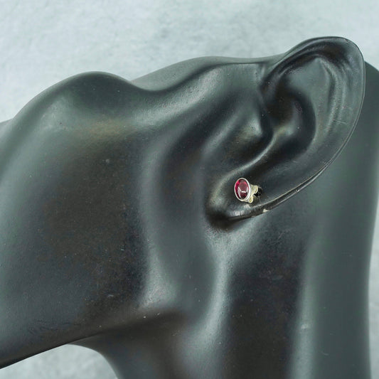 Vintage Sterling 925 silver handmade earrings, gernet studs