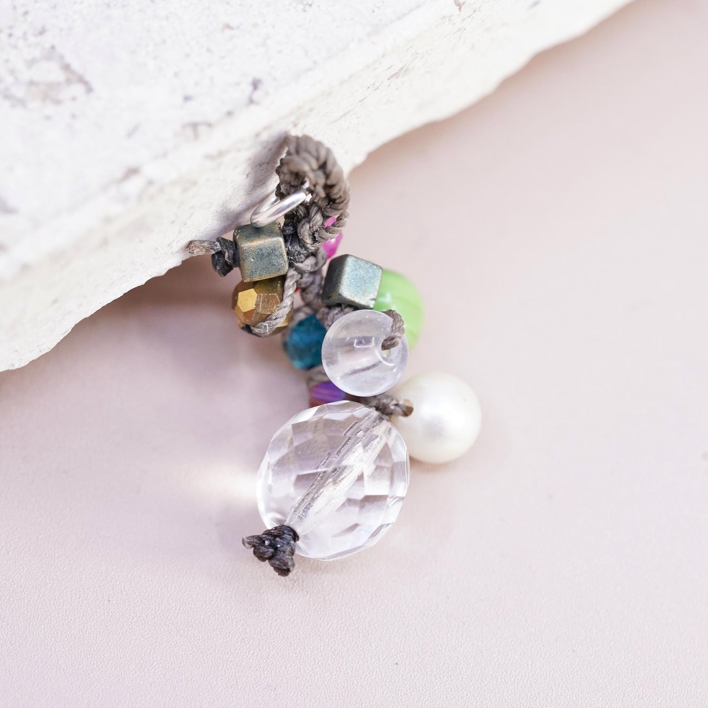 vintage Sterling silver handmade pendant, 925 jump ring multi gemstone charm