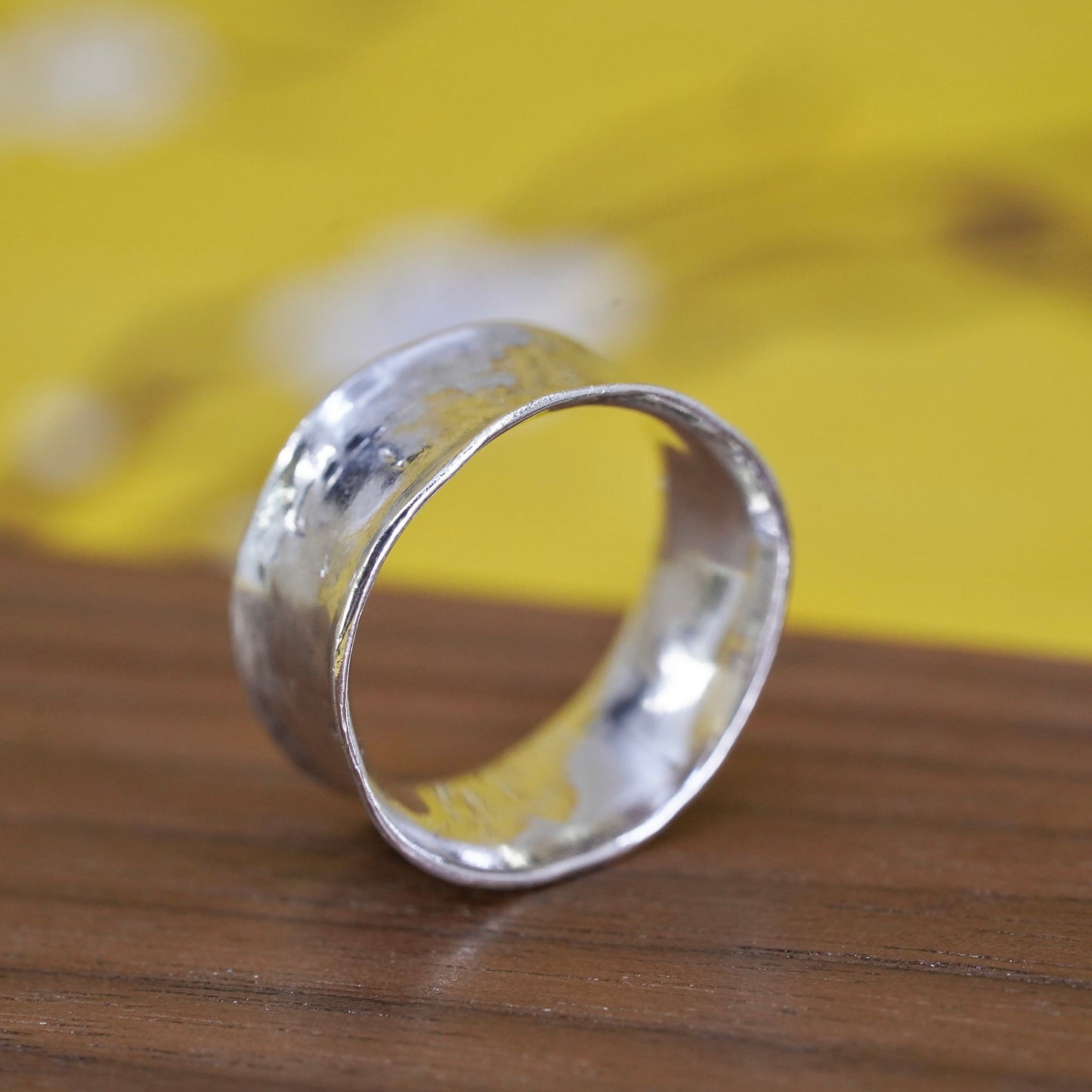 size 6, vintage Mexican Sterling silver handmade ring, 925 wide ribbed band