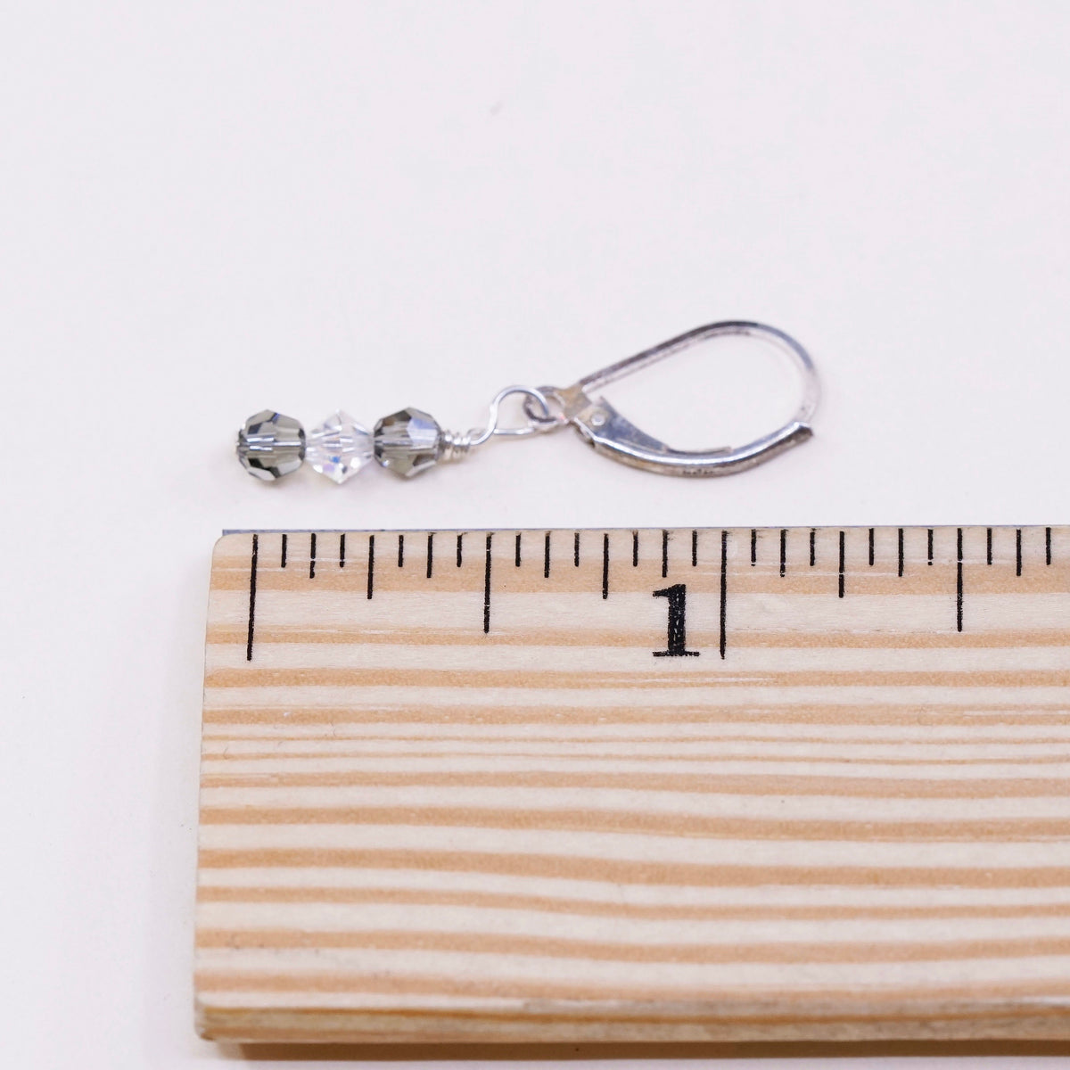 Vintage Sterling silver handmade earrings, 925 hooks with crystal drops
