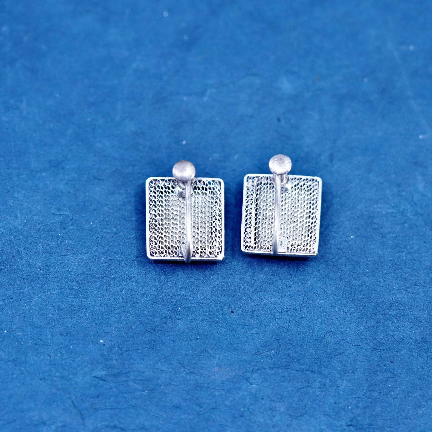 Vintage Sterling 925 silver screw back earrings with ancient Chinese painting